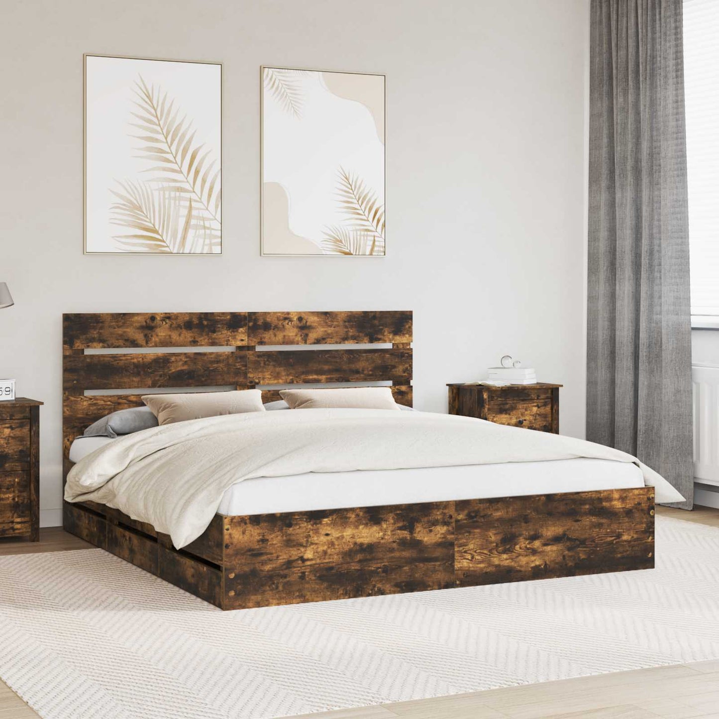 vidaXL Σκελετός Κρεβατιού Καπνιστό Δρύς 180 x 200 cm Μηχανήματος Ξύλο