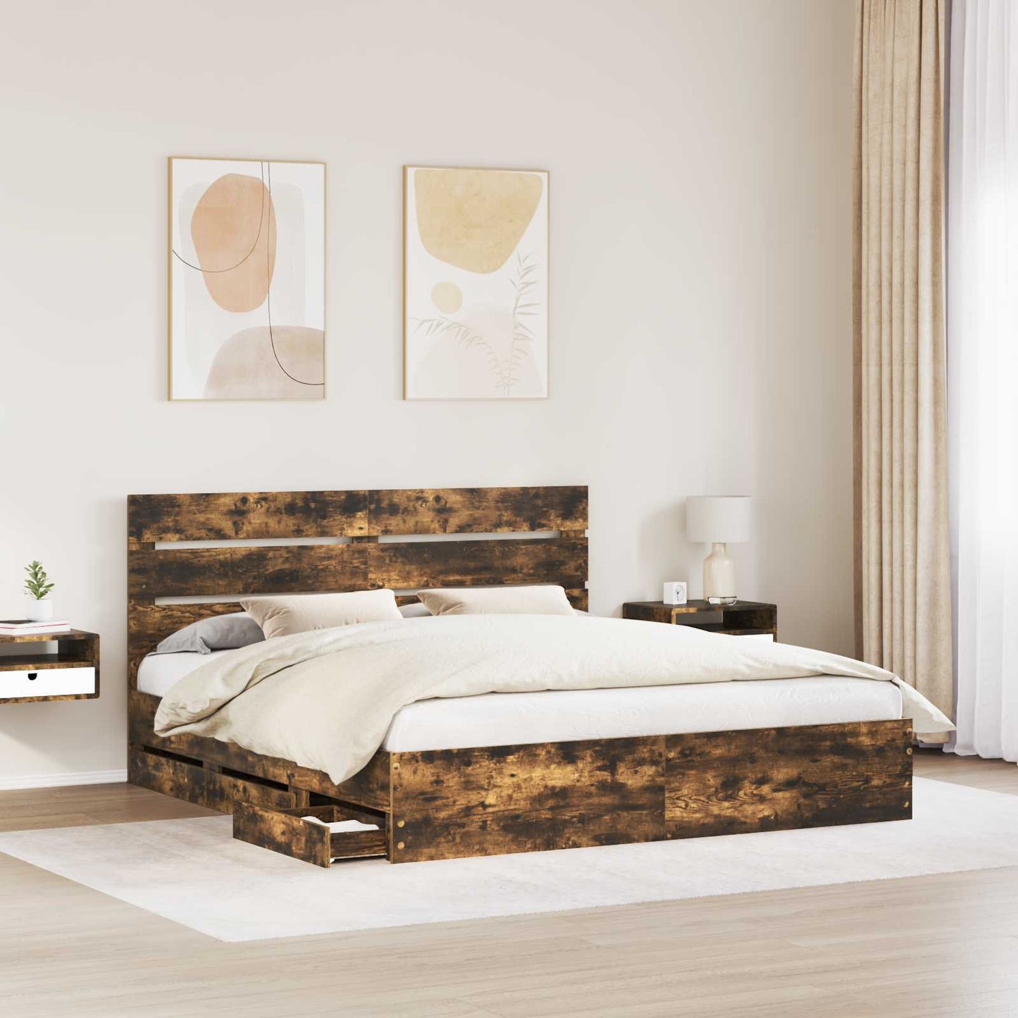 vidaXL Σκελετός Κρεβατιού Καπνιστό Δρύς 180 x 200 cm Μηχανήματος Ξύλο