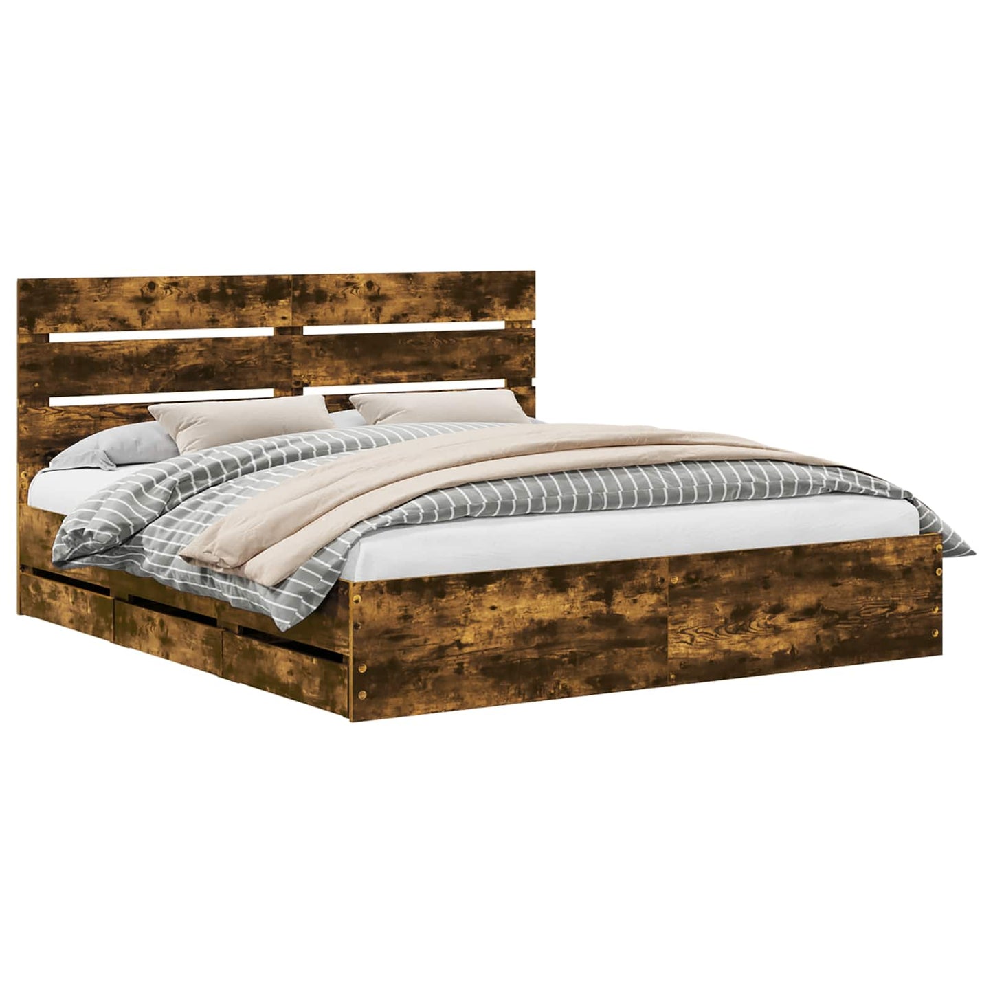 vidaXL Σκελετός Κρεβατιού Καπνιστό Δρύς 180 x 200 cm Μηχανήματος Ξύλο