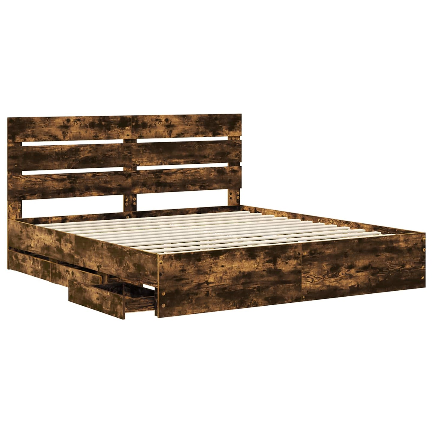 vidaXL Σκελετός Κρεβατιού Καπνιστό Δρύς 180 x 200 cm Μηχανήματος Ξύλο