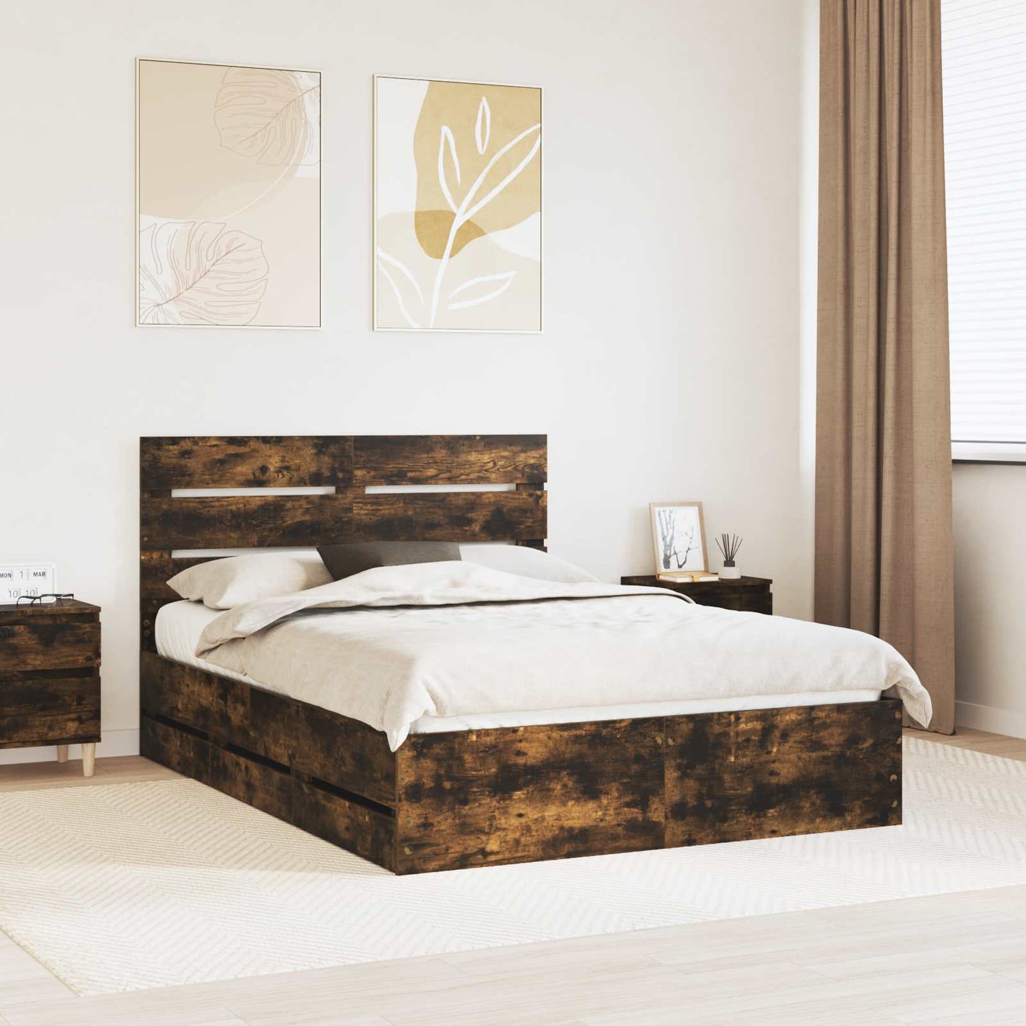 vidaXL Σκελετός Κρεβατιού Καπνιστό Δρύς 160 x 200 cm Μηχανήματος Ξύλο