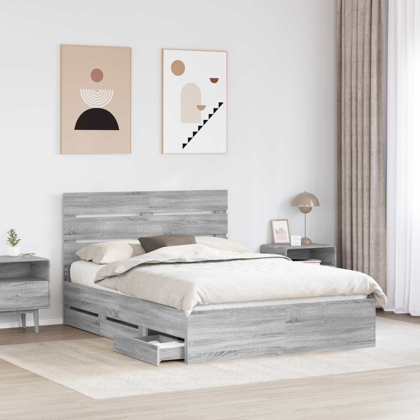vidaXL Σκελετός Κρεβατιού Γκρίζο Σονομα 160 x 200 cm Μηχανήματος Ξύλο