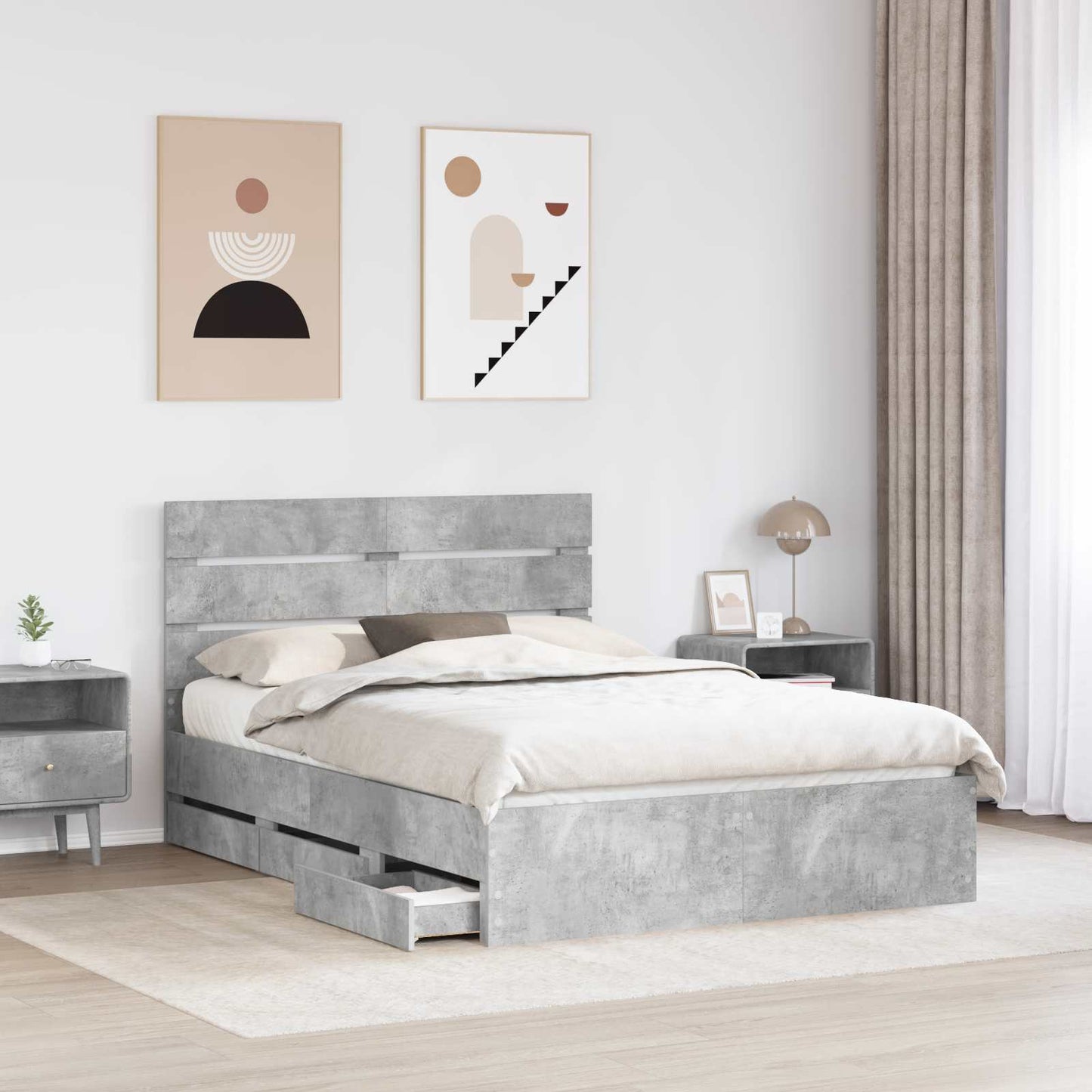 vidaXL Σκελετός Κρεβατιού Σκυρόδεμα Γκρι 150 x 200 cm Μηχανήματος Ξύλο