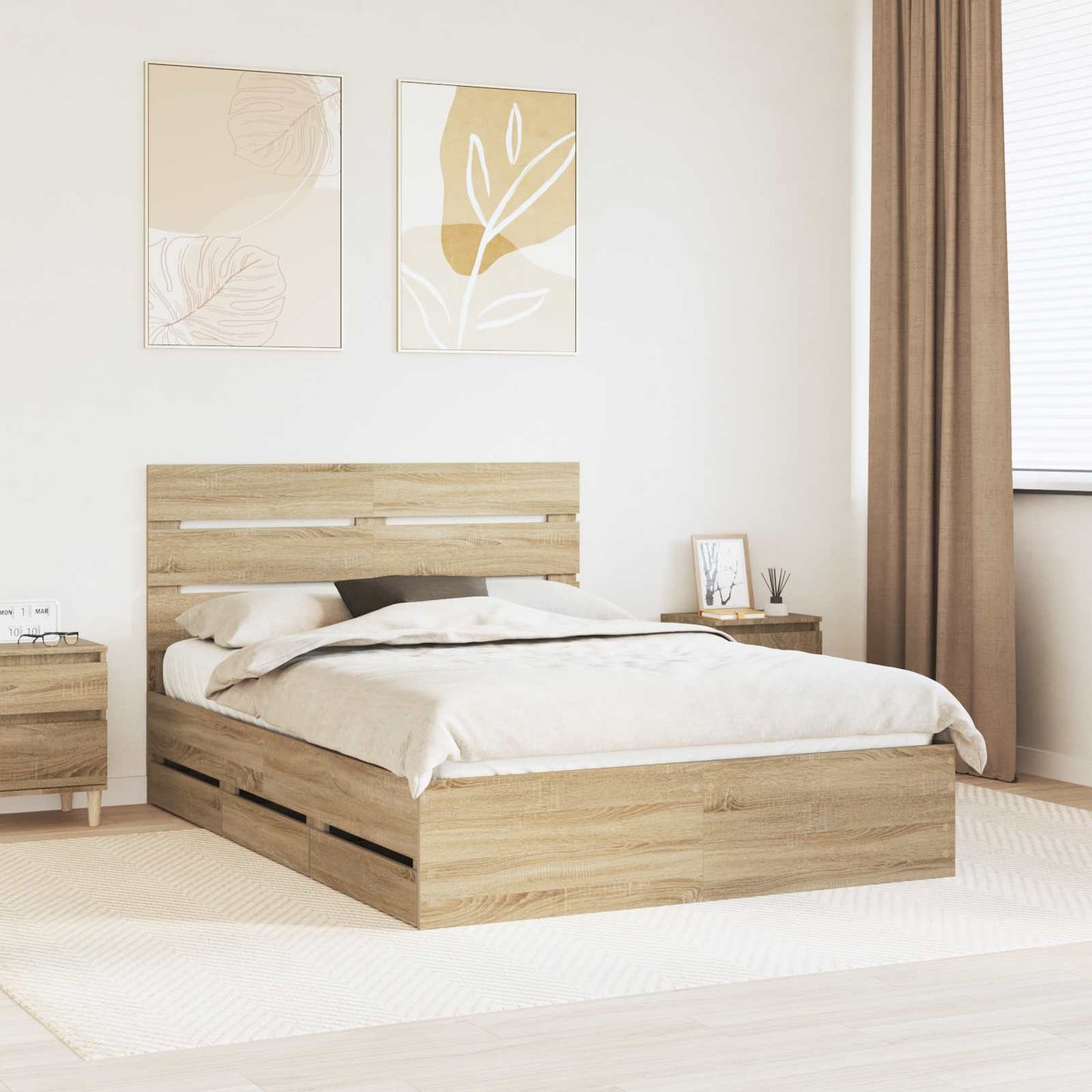 vidaXL Σκελετός Κρεβατιού Δρύς Sonoma 140 x 200 cm Μηχανήματος Ξύλο