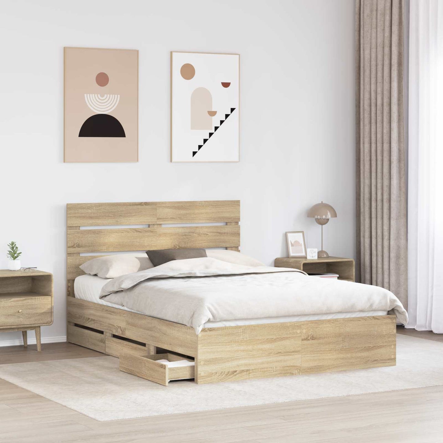 vidaXL Σκελετός Κρεβατιού Δρύς Sonoma 140 x 200 cm Μηχανήματος Ξύλο