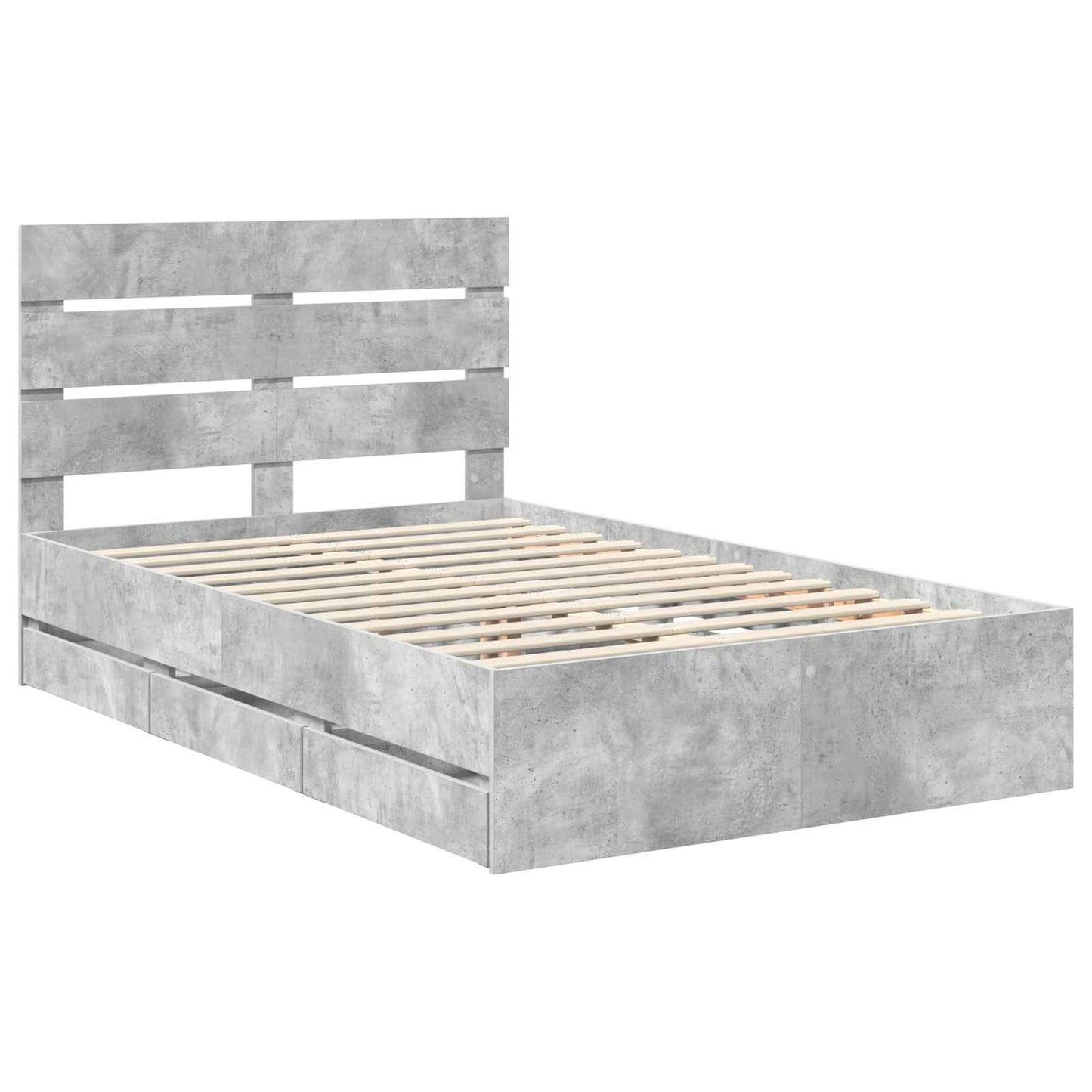 vidaXL Σκελετός Κρεβατιού Σκυρόδεμα Γκρι 135 x 190 cm Μηχανήματος Ξύλο