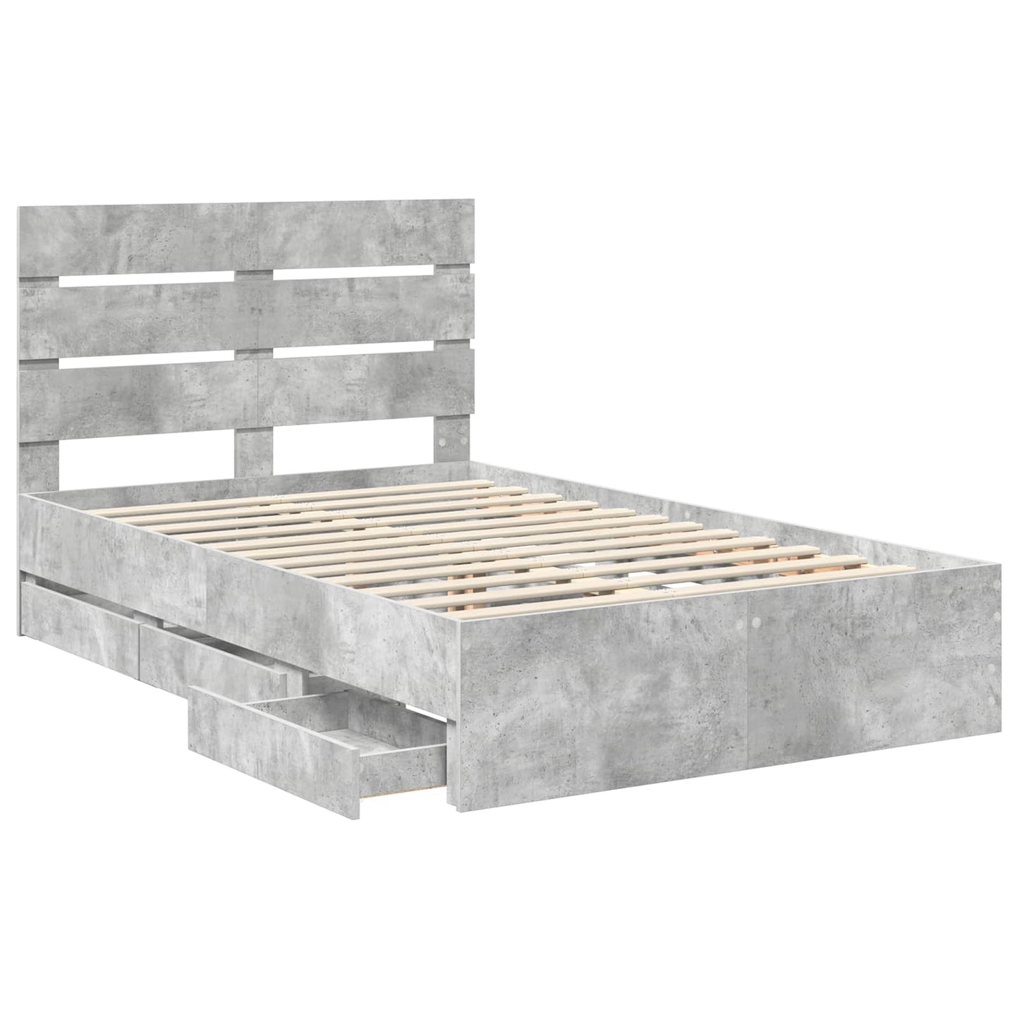 vidaXL Σκελετός Κρεβατιού Σκυρόδεμα Γκρι 135 x 190 cm Μηχανήματος Ξύλο