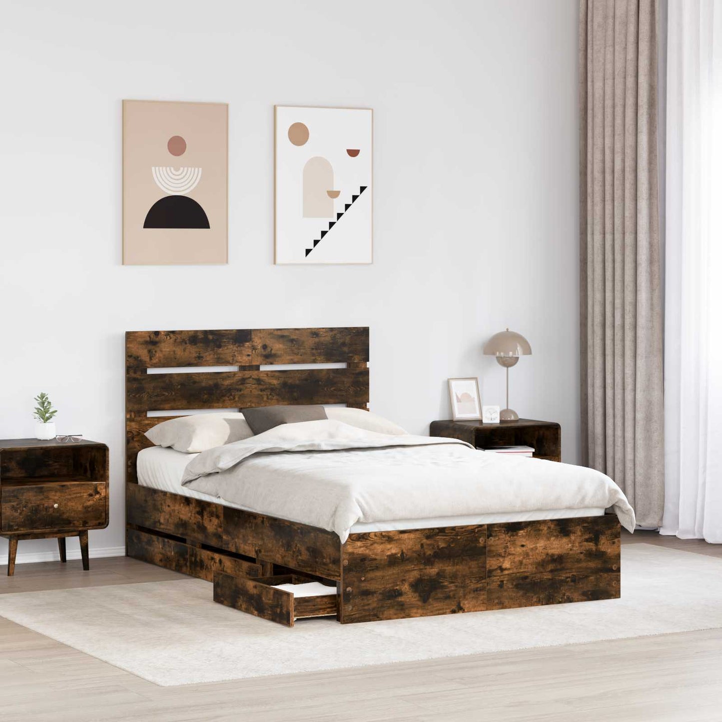 vidaXL Σκελετός Κρεβατιού Καπνιστό Δρύς 120 x 190 cm Μηχανήματος Ξύλο