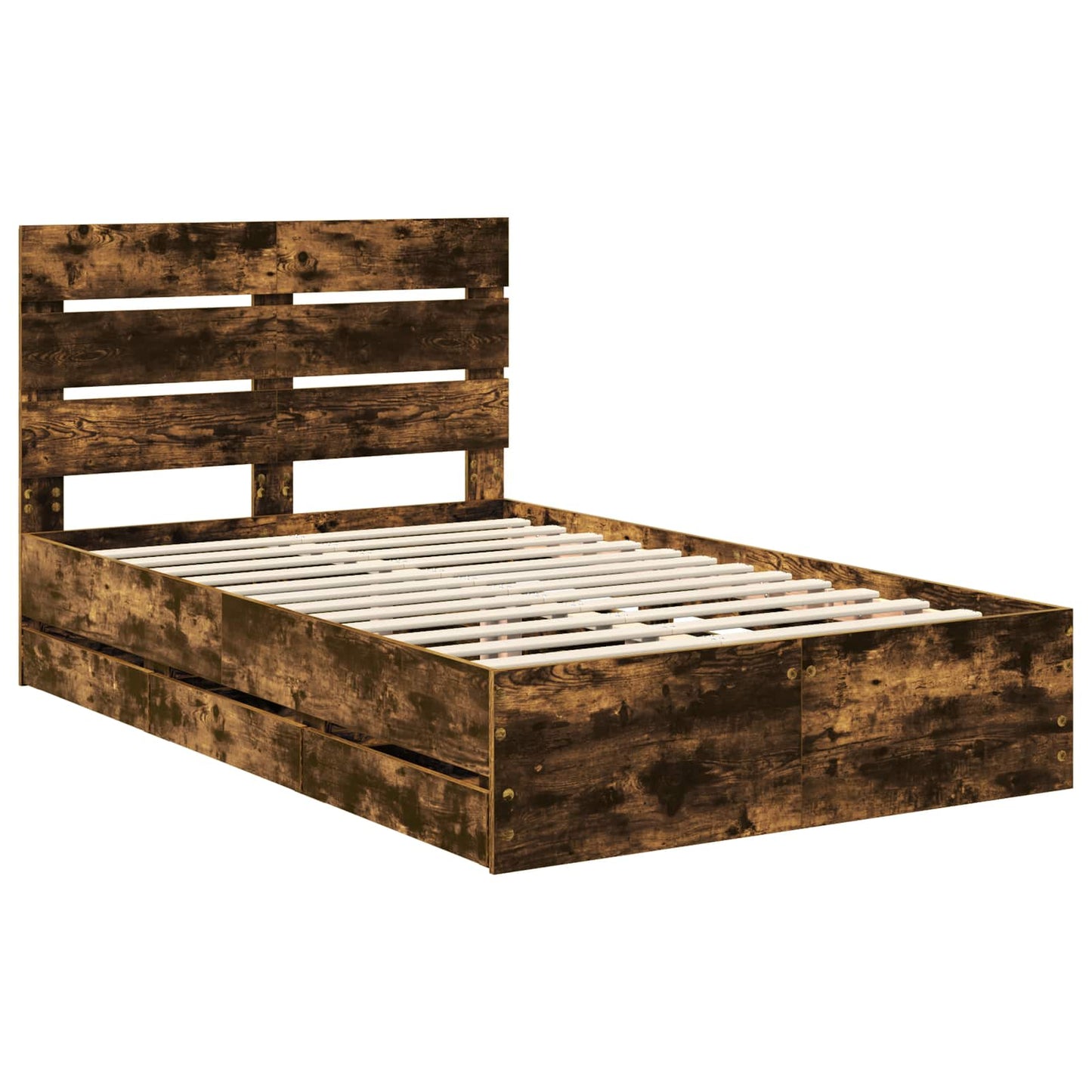 vidaXL Σκελετός Κρεβατιού Καπνιστό Δρύς 120 x 190 cm Μηχανήματος Ξύλο