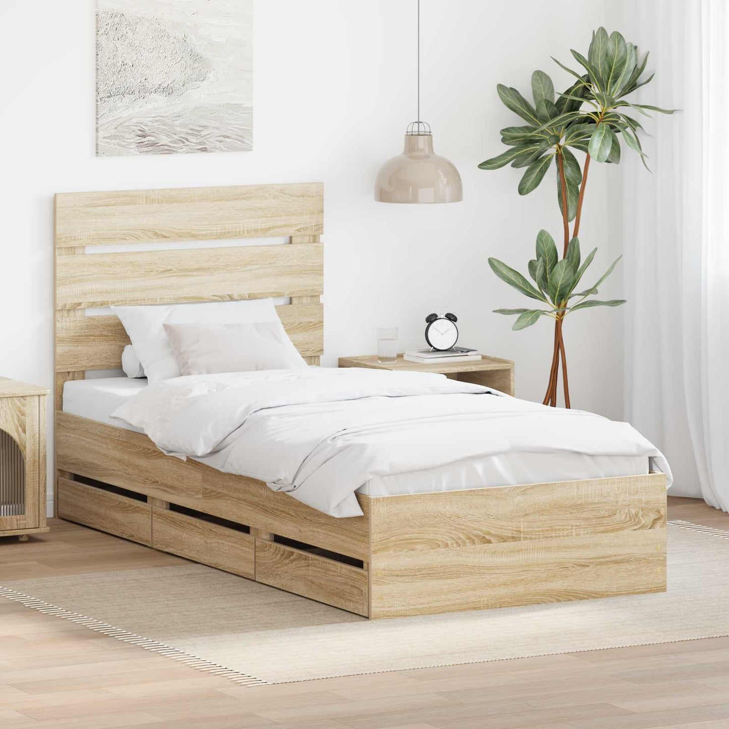 vidaXL Σκελετός Κρεβατιού Δρύς Sonoma 100 x 200 cm Μηχανήματος Ξύλο