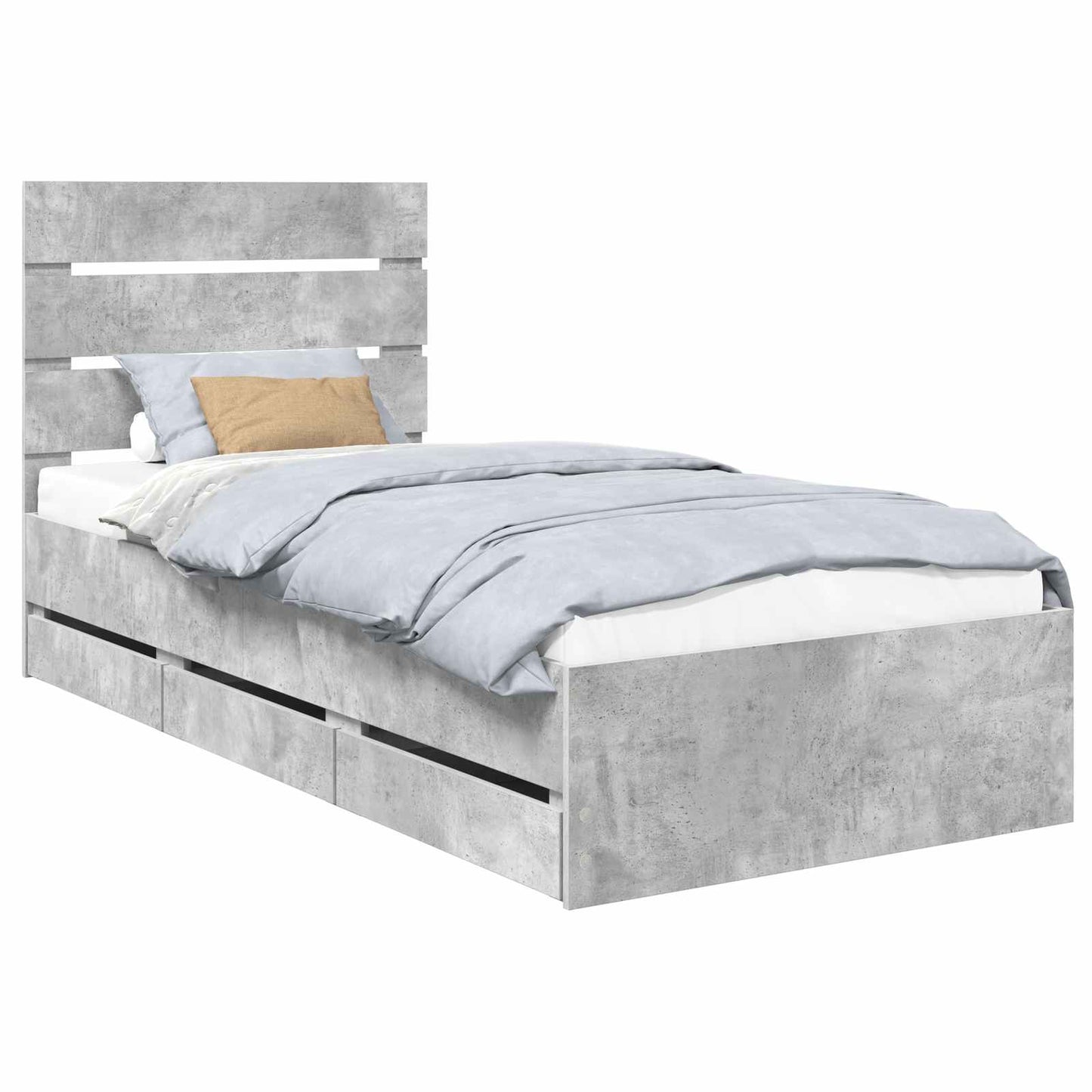 vidaXL Σκελετός Κρεβατιού Σκυρόδεμα Γκρι 90 x 190 cm Μηχανήματος Ξύλο