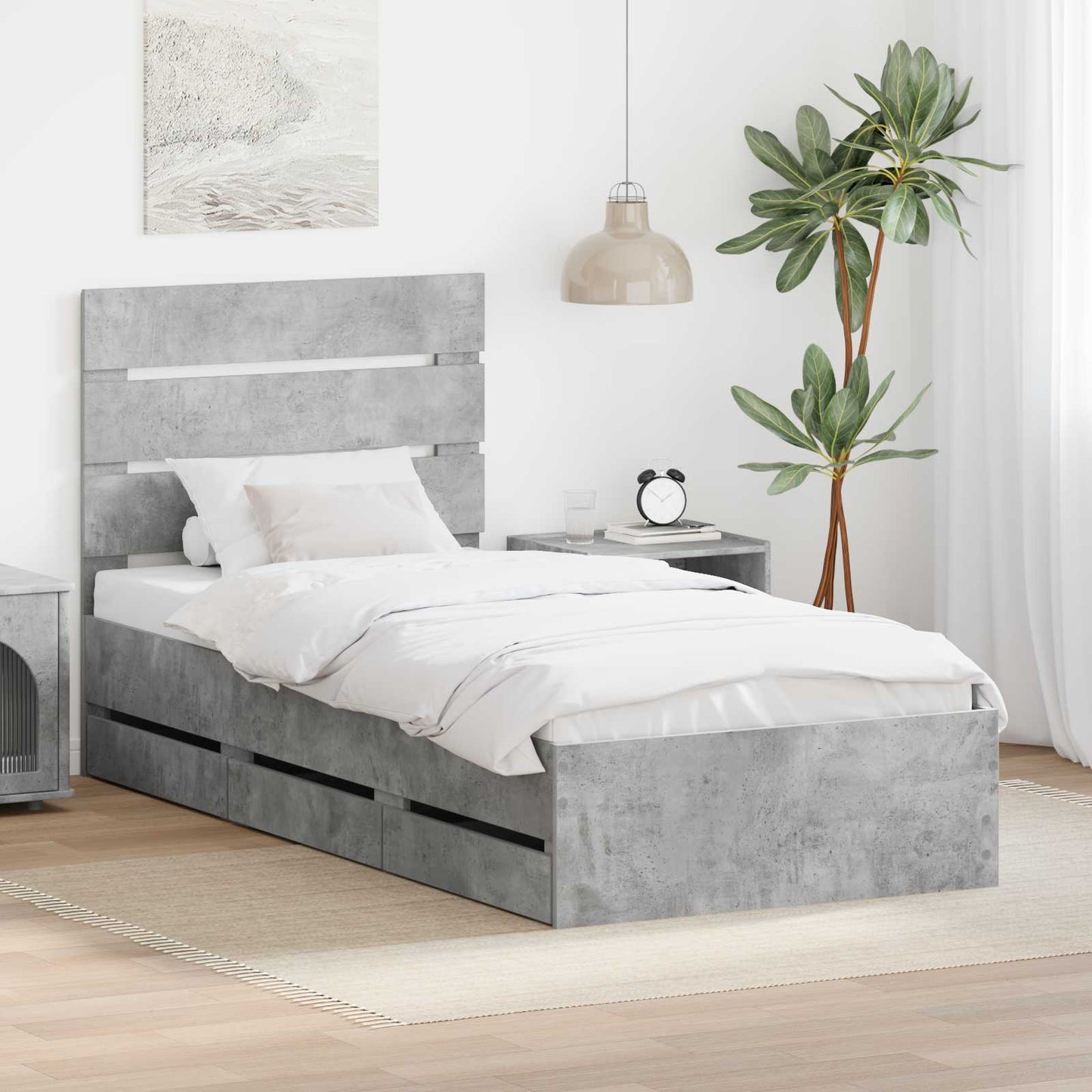 vidaXL Σκελετός Κρεβατιού Σκυρόδεμα Γκρι 75 x 190 cm Μηχανήματος Ξύλο