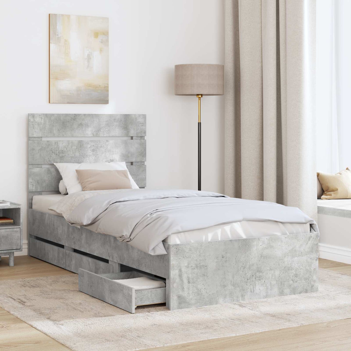 vidaXL Σκελετός Κρεβατιού Σκυρόδεμα Γκρι 75 x 190 cm Μηχανήματος Ξύλο
