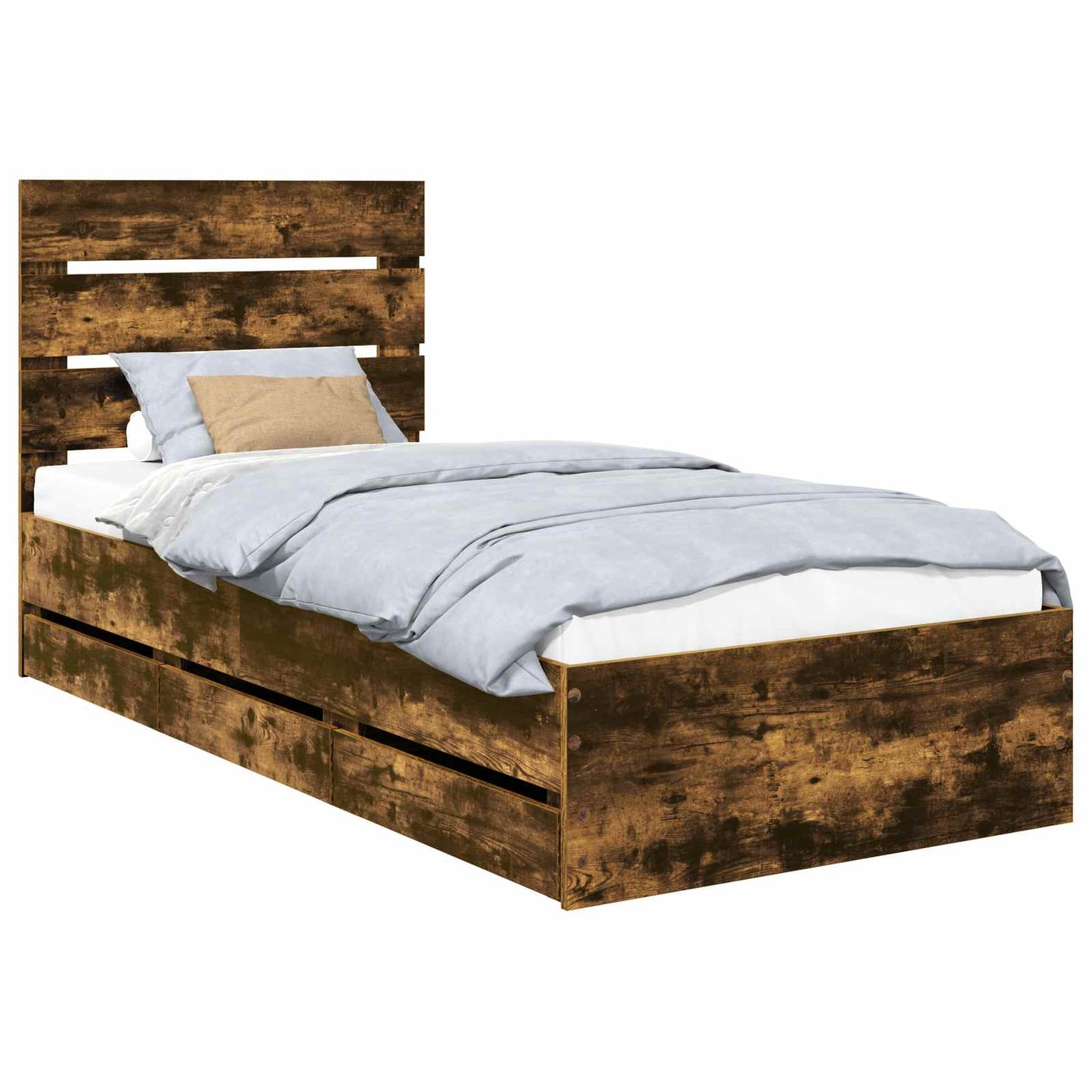 vidaXL Σκελετός Κρεβατιού Καπνιστό Δρύς 75 x 190 cm Μηχανήματος Ξύλο