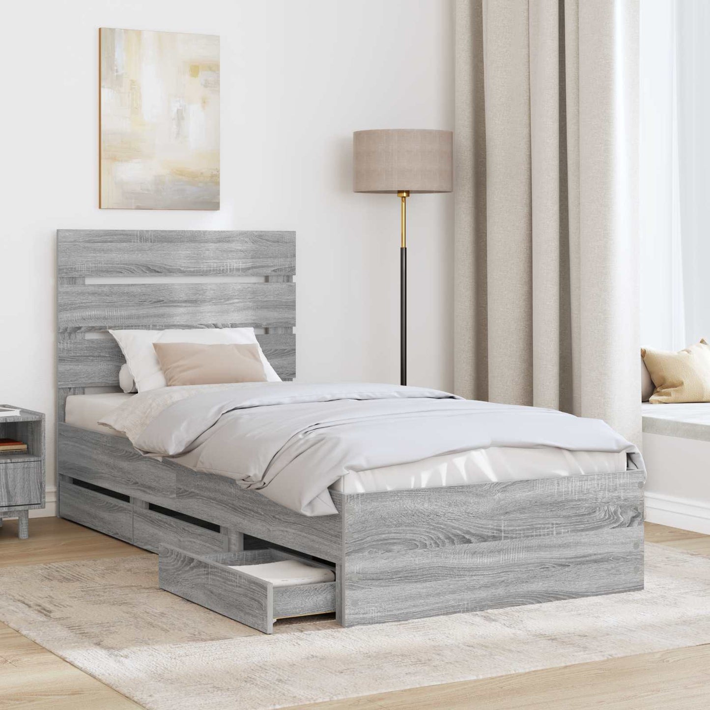 vidaXL Σκελετός Κρεβατιού Γκρίζο Σονομα 75 x 190 cm Μηχανήματος Ξύλο