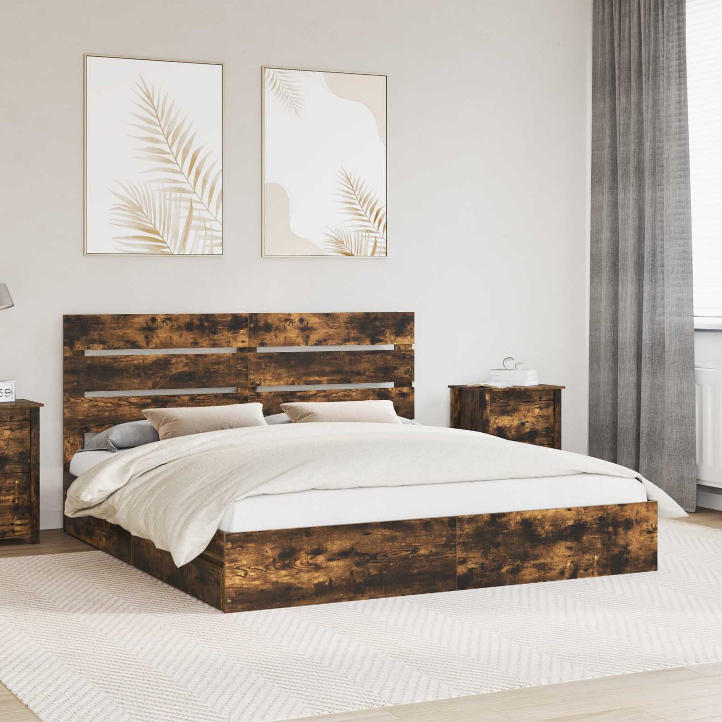 vidaXL Κρεβάτι Αποθήκης Καπνιστό Δρύς 180 x 200 cm Επεξεργασμένο ξύλο