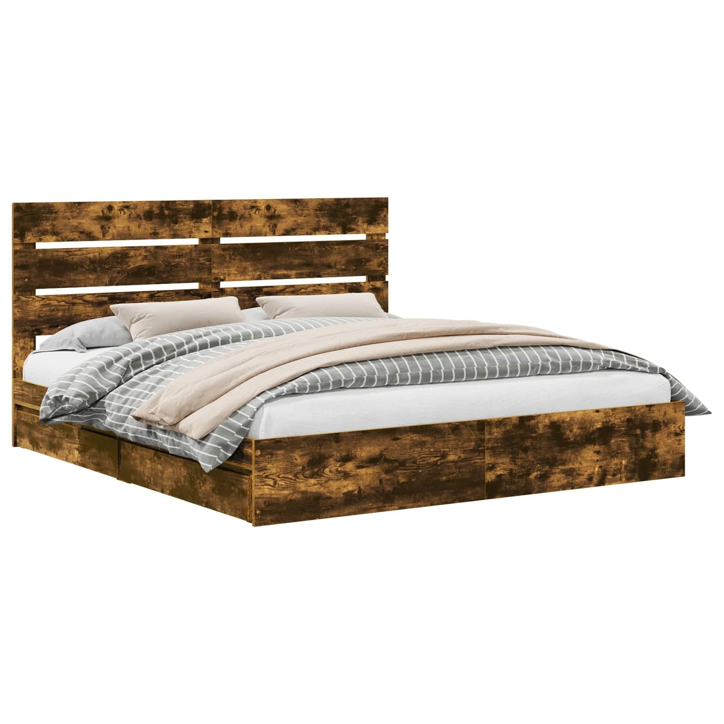 vidaXL Κρεβάτι Αποθήκης Καπνιστό Δρύς 180 x 200 cm Επεξεργασμένο ξύλο