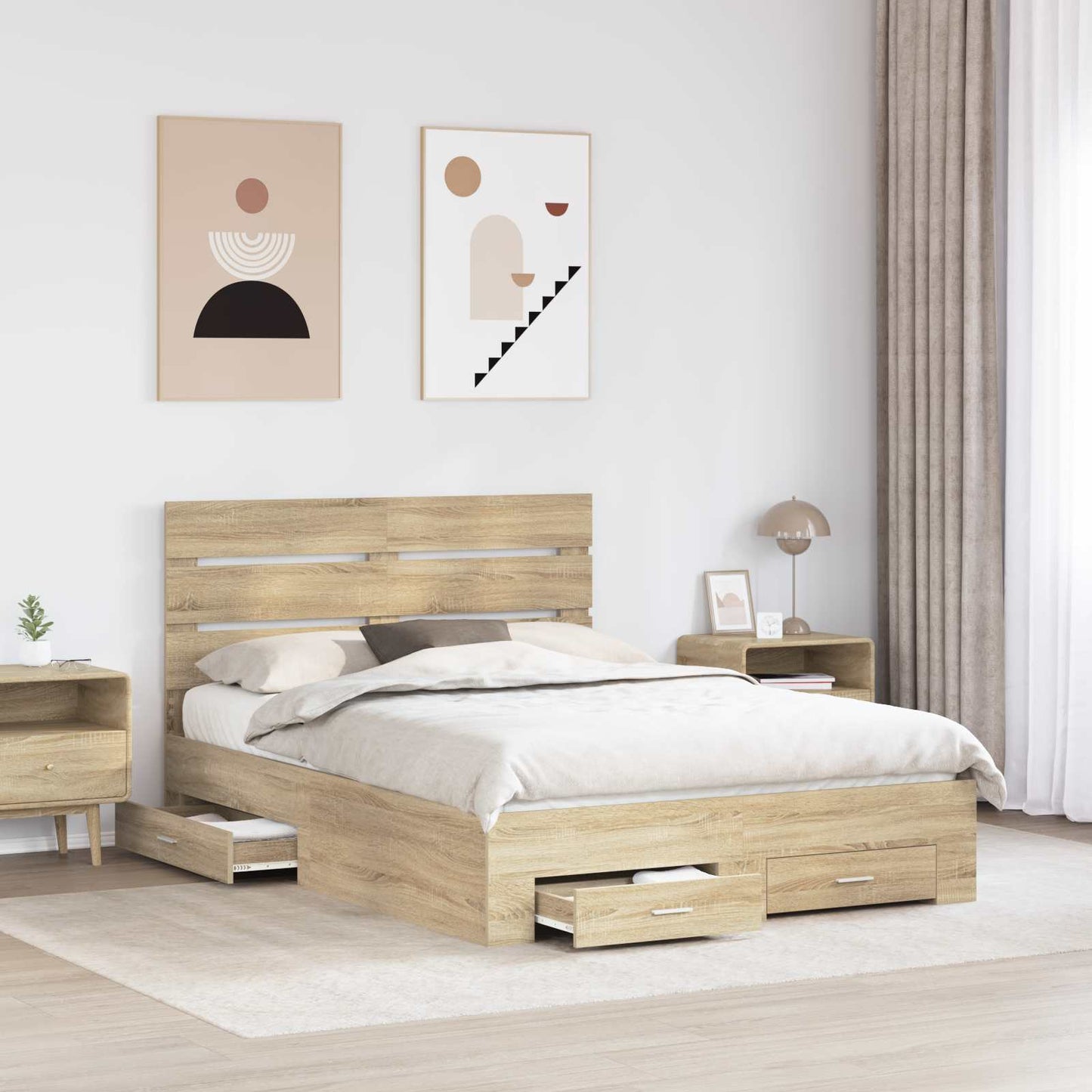 vidaXL Σκελετός Κρεβατιού Δρύς Sonoma 150 x 200 cm Επεξεργασμένο ξύλο