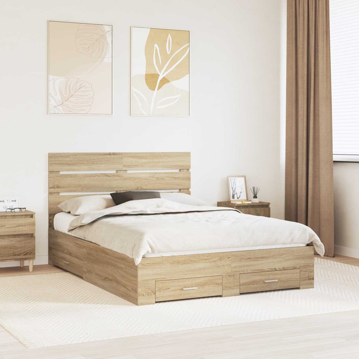 vidaXL Σκελετός Κρεβατιού Δρύς Sonoma 140 x 190 cm Επεξεργασμένο ξύλο