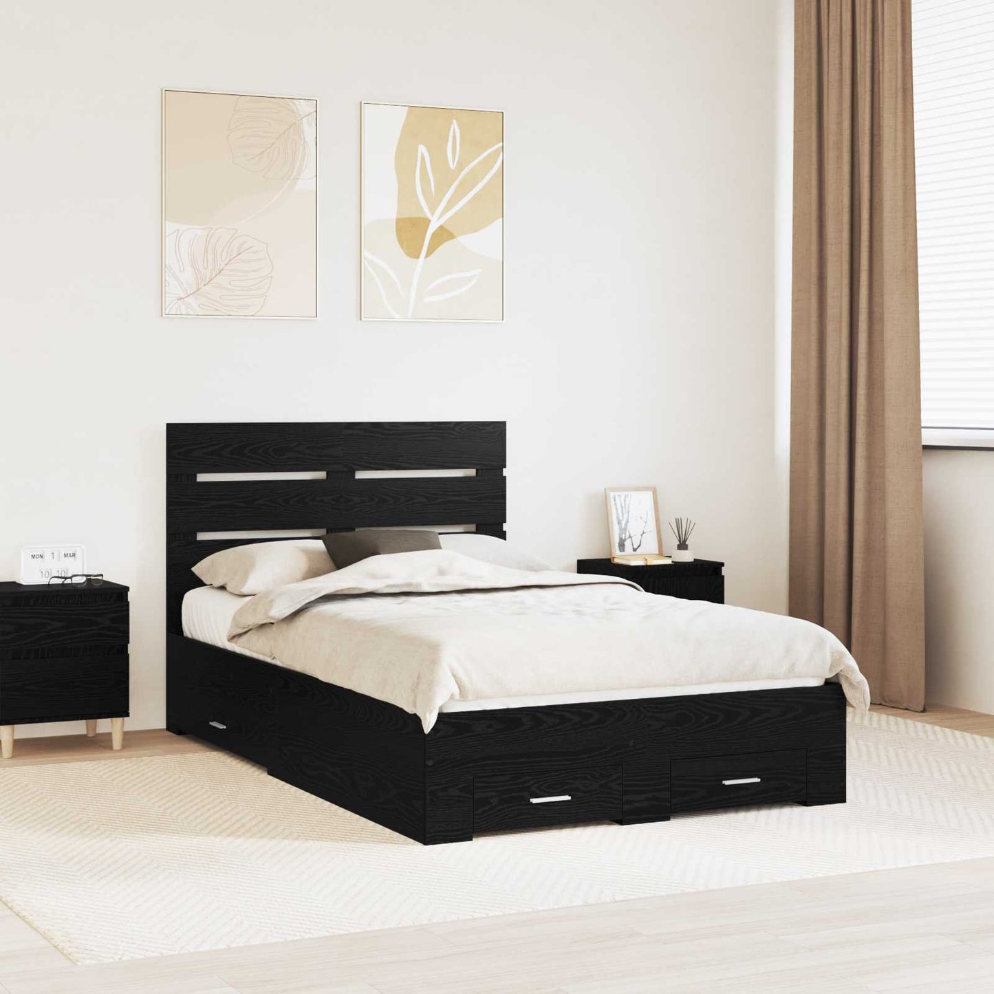 vidaXL Σκελετός Κρεβατιού Μαύρη Οξυά 135 x 190 cm Επεξεργασμένο ξύλο