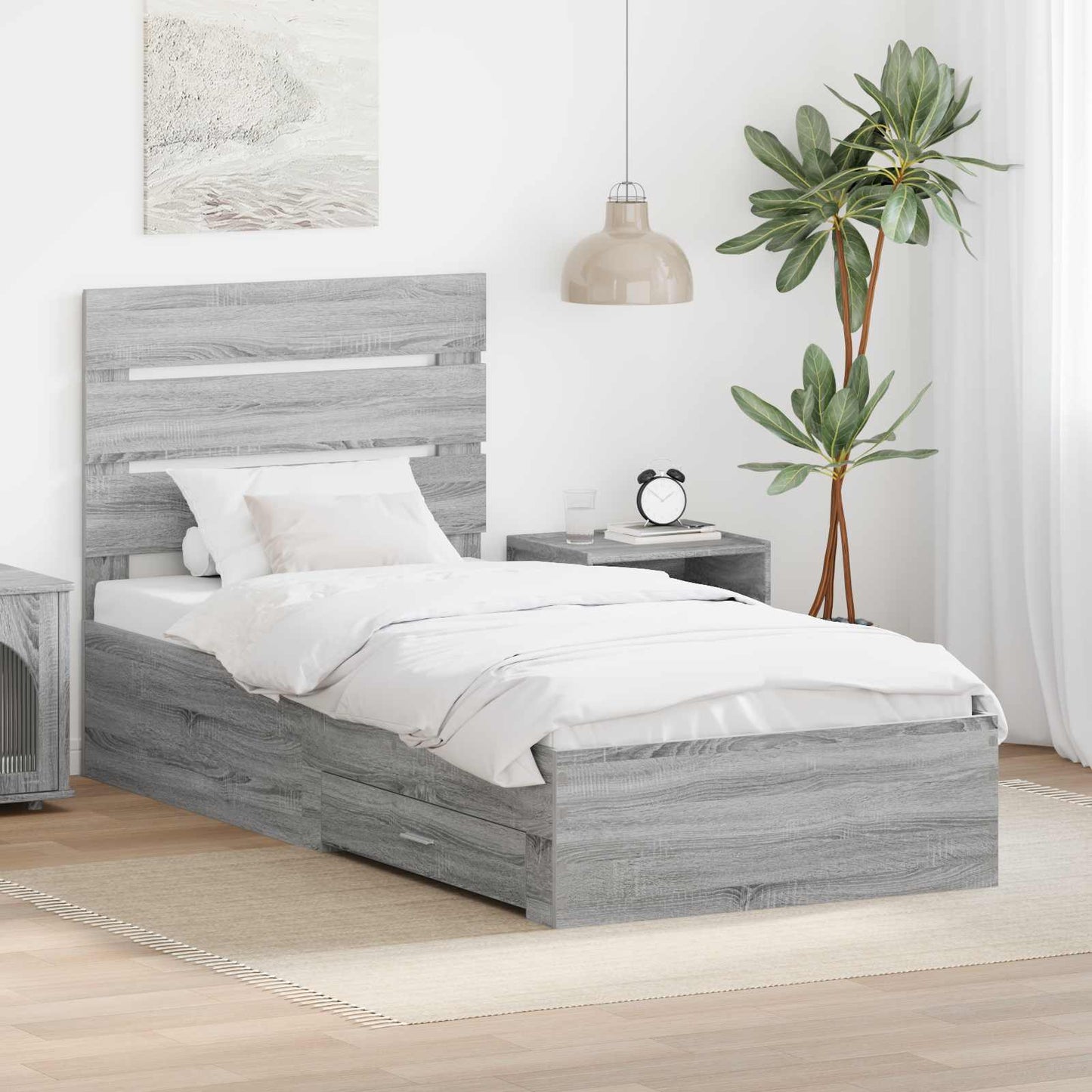 vidaXL Σκελετός Κρεβατιού Γκρίζο Σονομα 90 x 200 cm Επεξεργασμένο ξύλο