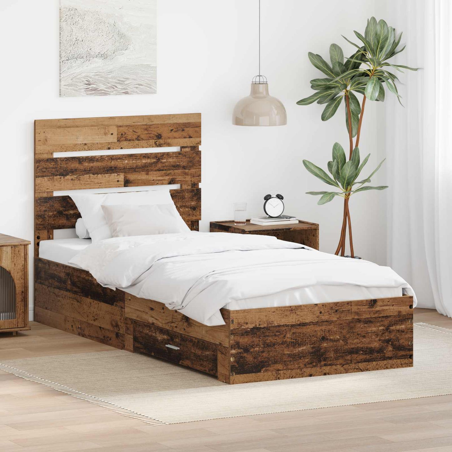 vidaXL Σκελετός Κρεβατιού Παλιό ξύλο 90 x 190 cm Επεξεργασμένο ξύλο