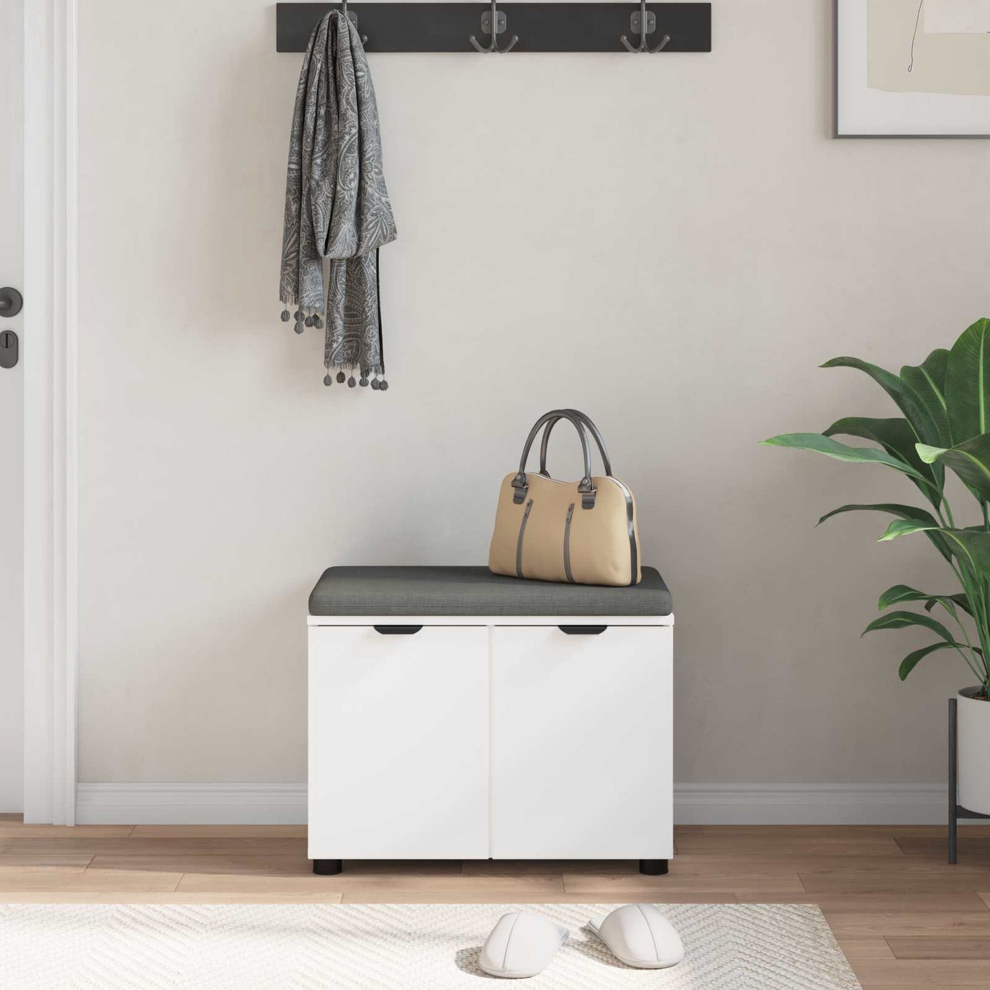 vidaXL Παγκάκι Χαλωρίου με μαξιλάρι με πόρτα Λευκό 60 x 38 x 46 εκ