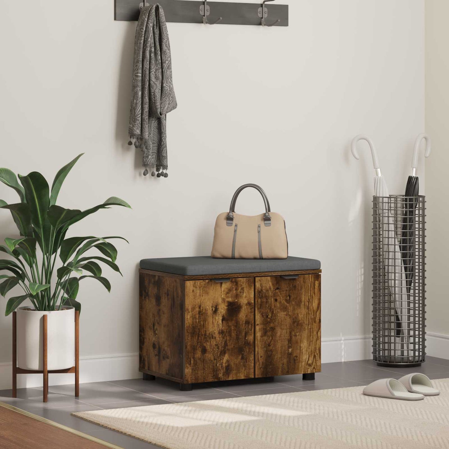 vidaXL Παγκάκι Χαλωρίου με μαξιλάρι Καπνιστό Δρύς 60 x 38 x 46 εκ