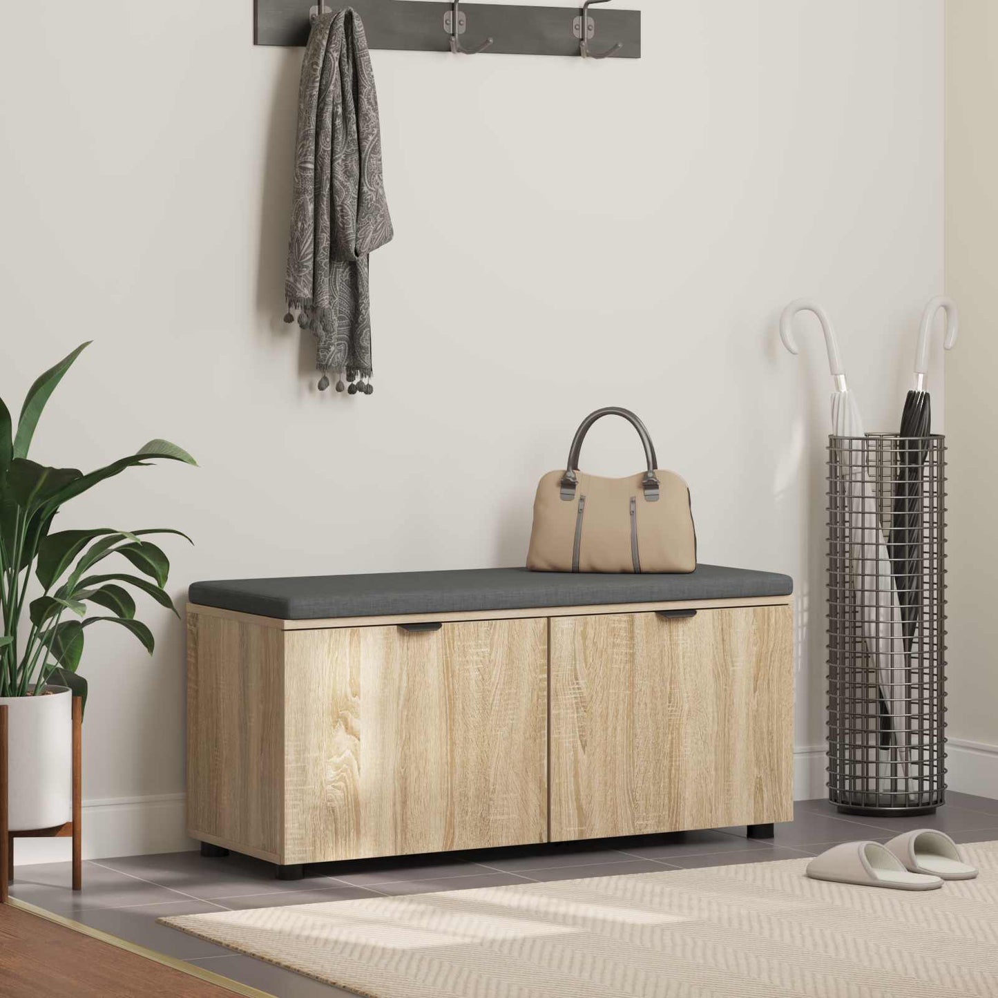 vidaXL Παγκάκι Χαλωρίου με μαξιλάρι Δρύς Sonoma 100 x 38 x 46 εκ
