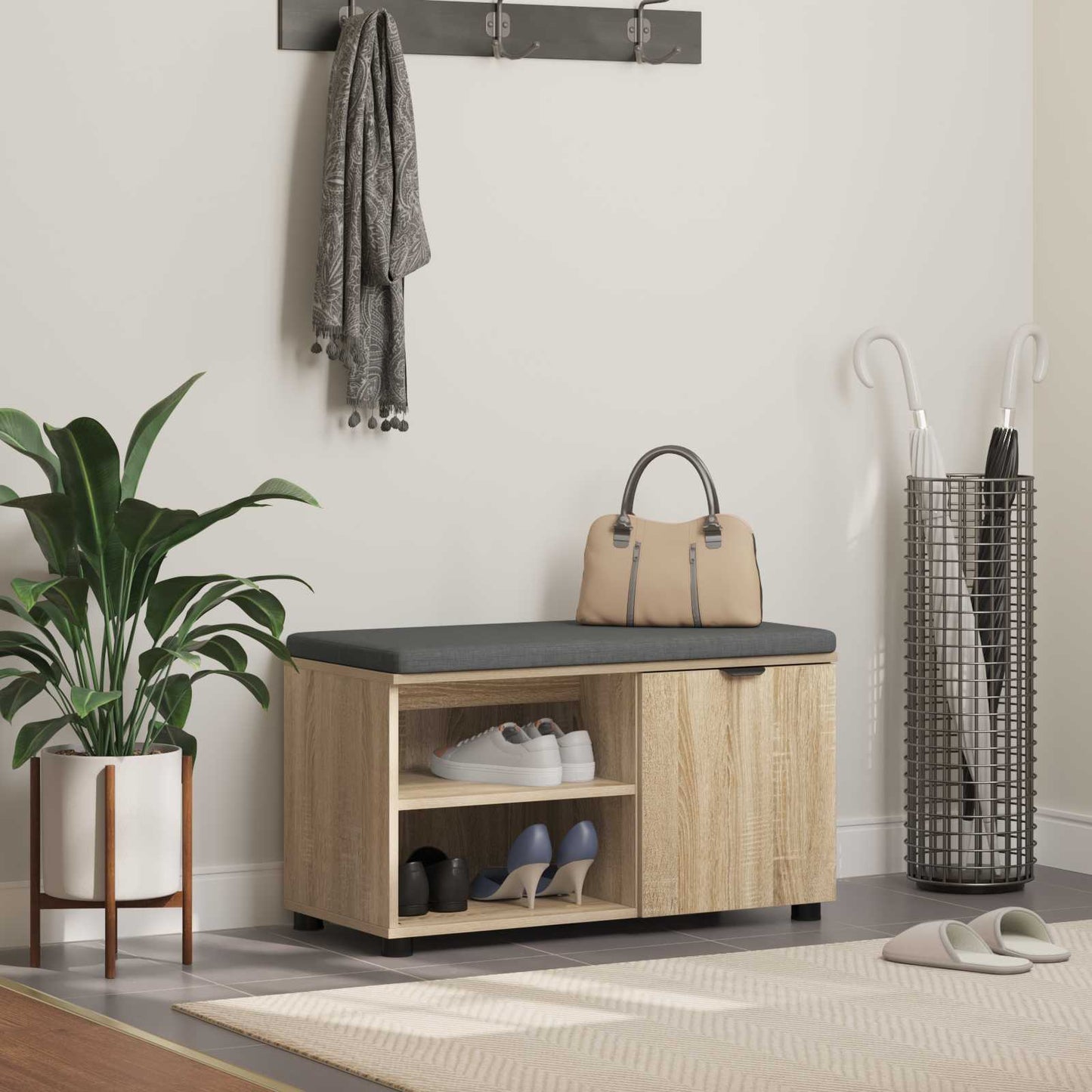 vidaXL Παγκάκι Χαλωρίου με μαξιλάρι Δρύς Sonoma 80 x 38 x 46 εκ