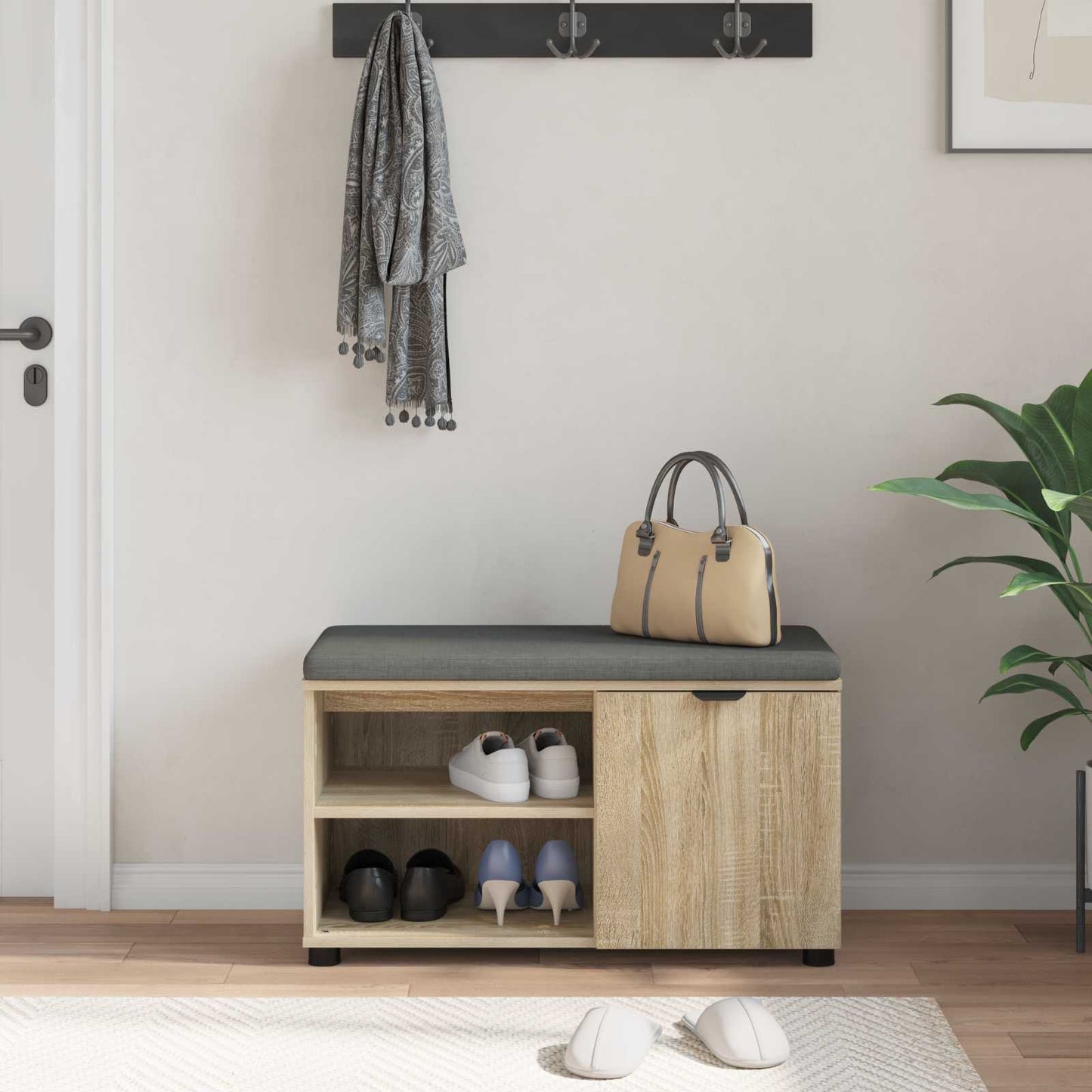vidaXL Παγκάκι Χαλωρίου με μαξιλάρι Δρύς Sonoma 80 x 38 x 46 εκ