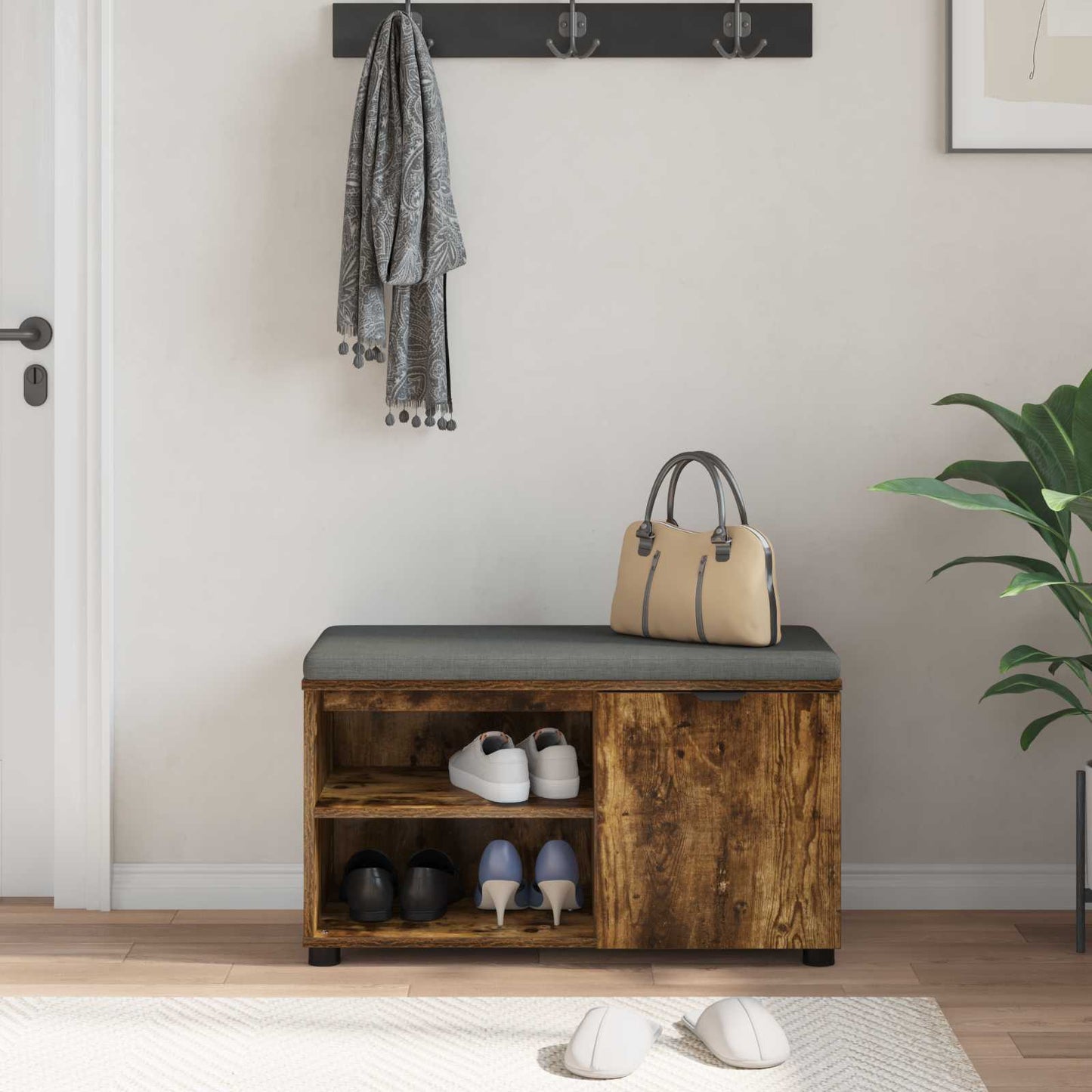 vidaXL Παγκάκι Χαλωρίου με μαξιλάρι Καπνιστό Δρύς 80 x 38 x 46 εκ