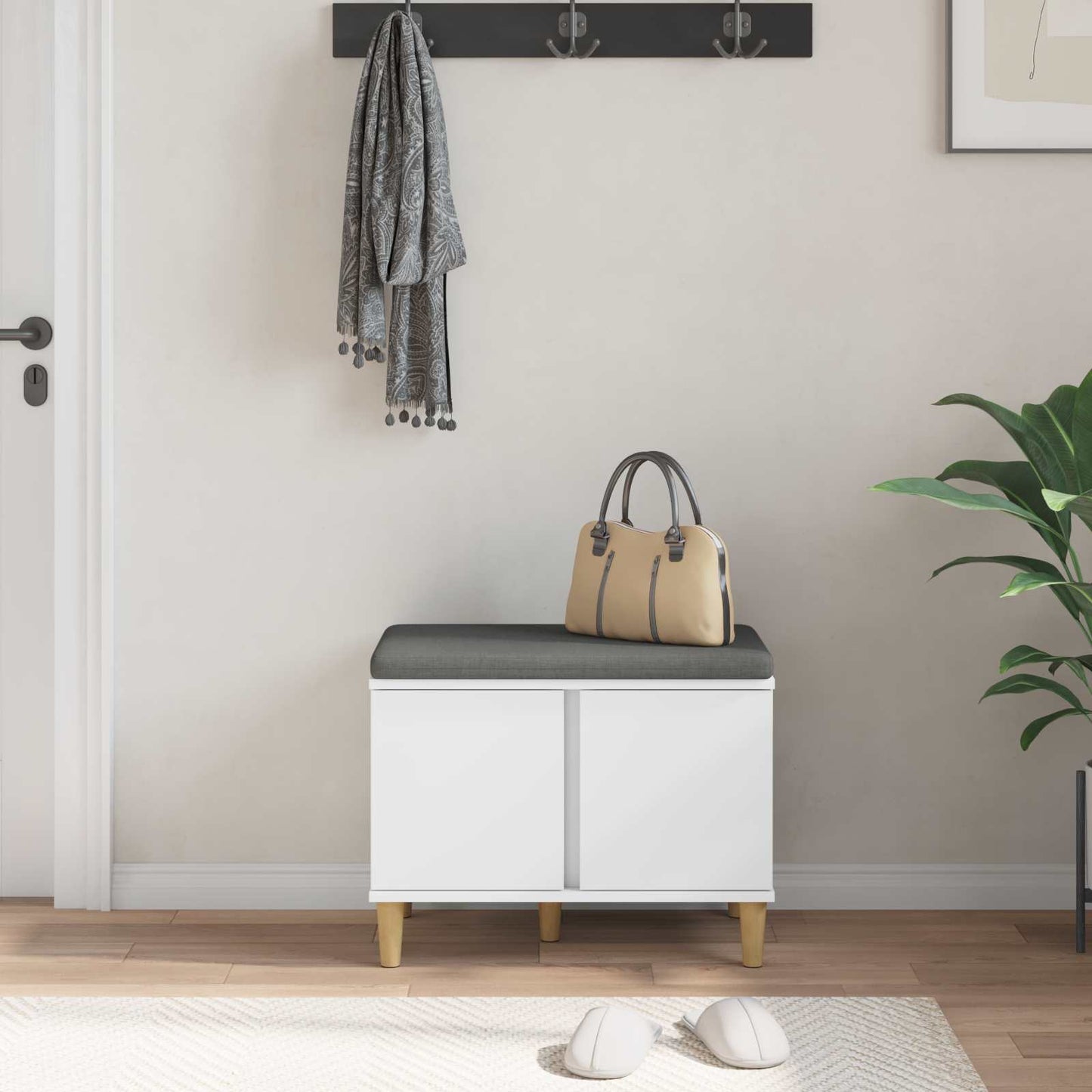 vidaXL Παγκάκι Χαλωρίου με μαξιλάρι με πόρτα Λευκό 60 x 38 x 46 εκ