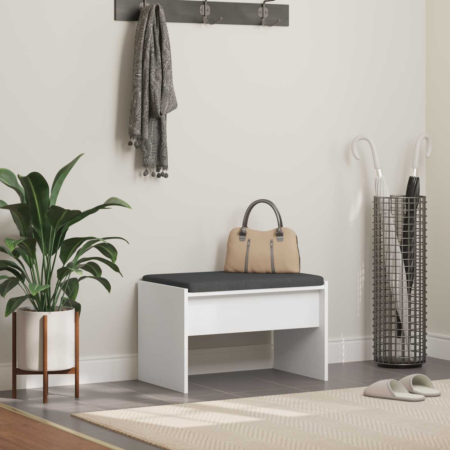 vidaXL Παγκάκι Χαλωρίου με μαξιλάρι Λευκό 63 x 38 x 40 εκ
