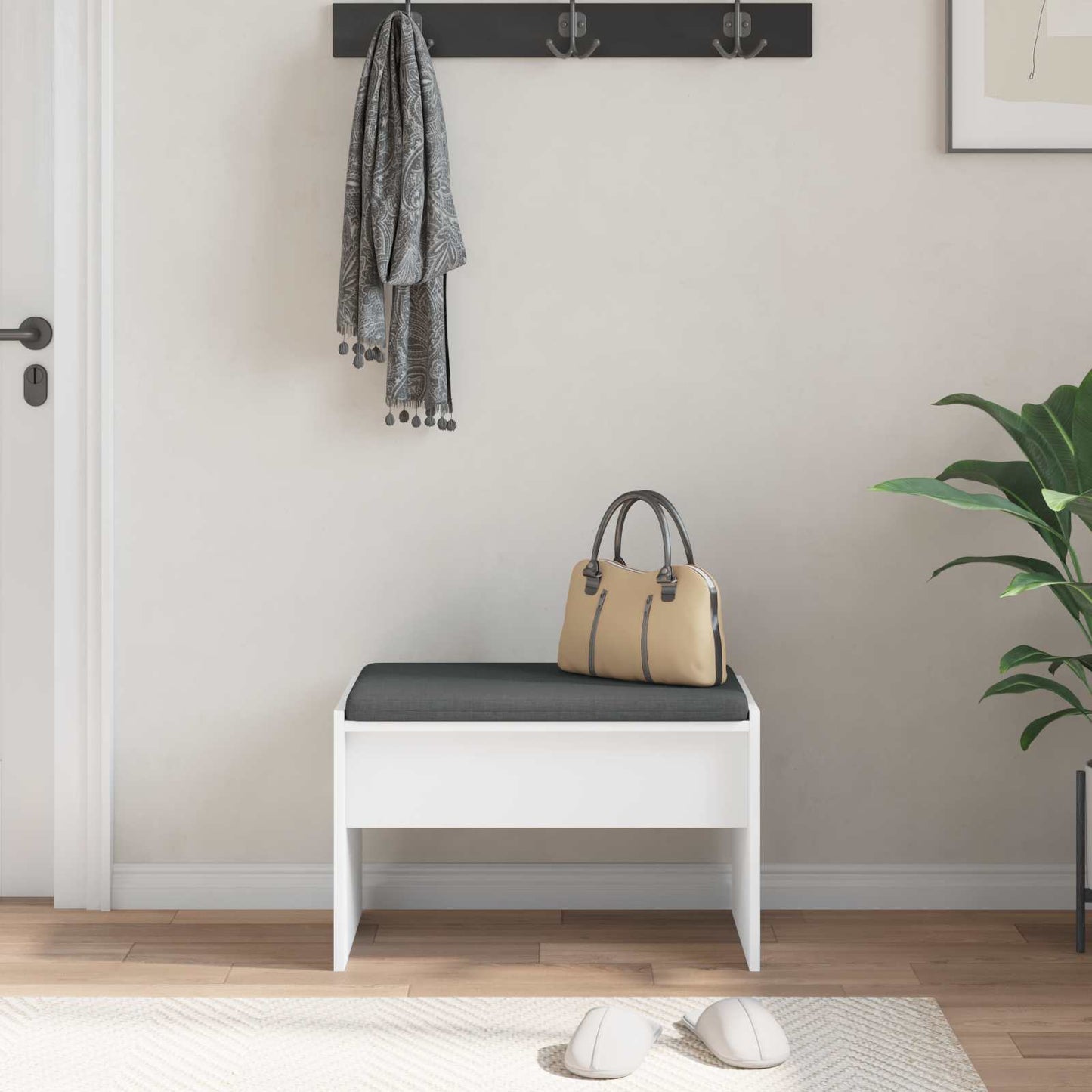 vidaXL Παγκάκι Χαλωρίου με μαξιλάρι Λευκό 63 x 38 x 40 εκ