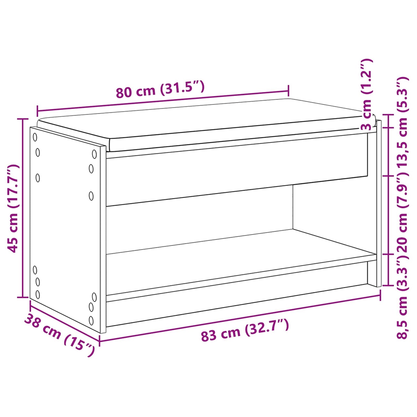 vidaXL Παγκάκι Χαλωρίου Μαύρη Δρυς 83 x 38 x 45 εκ