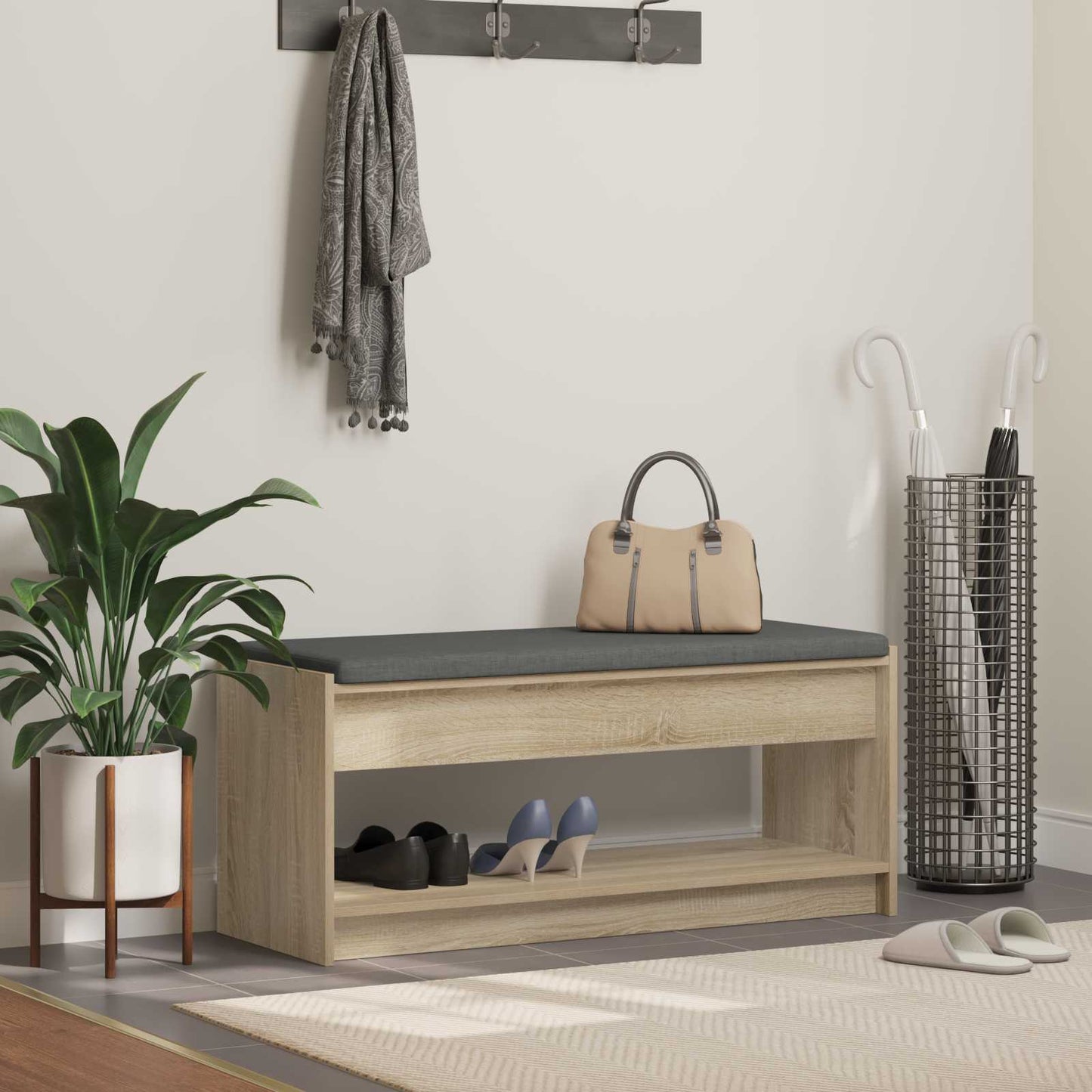 vidaXL Παγκάκι Χαλωρίου με μαξιλάρι Δρύς Sonoma 103 x 38 x 45 εκ