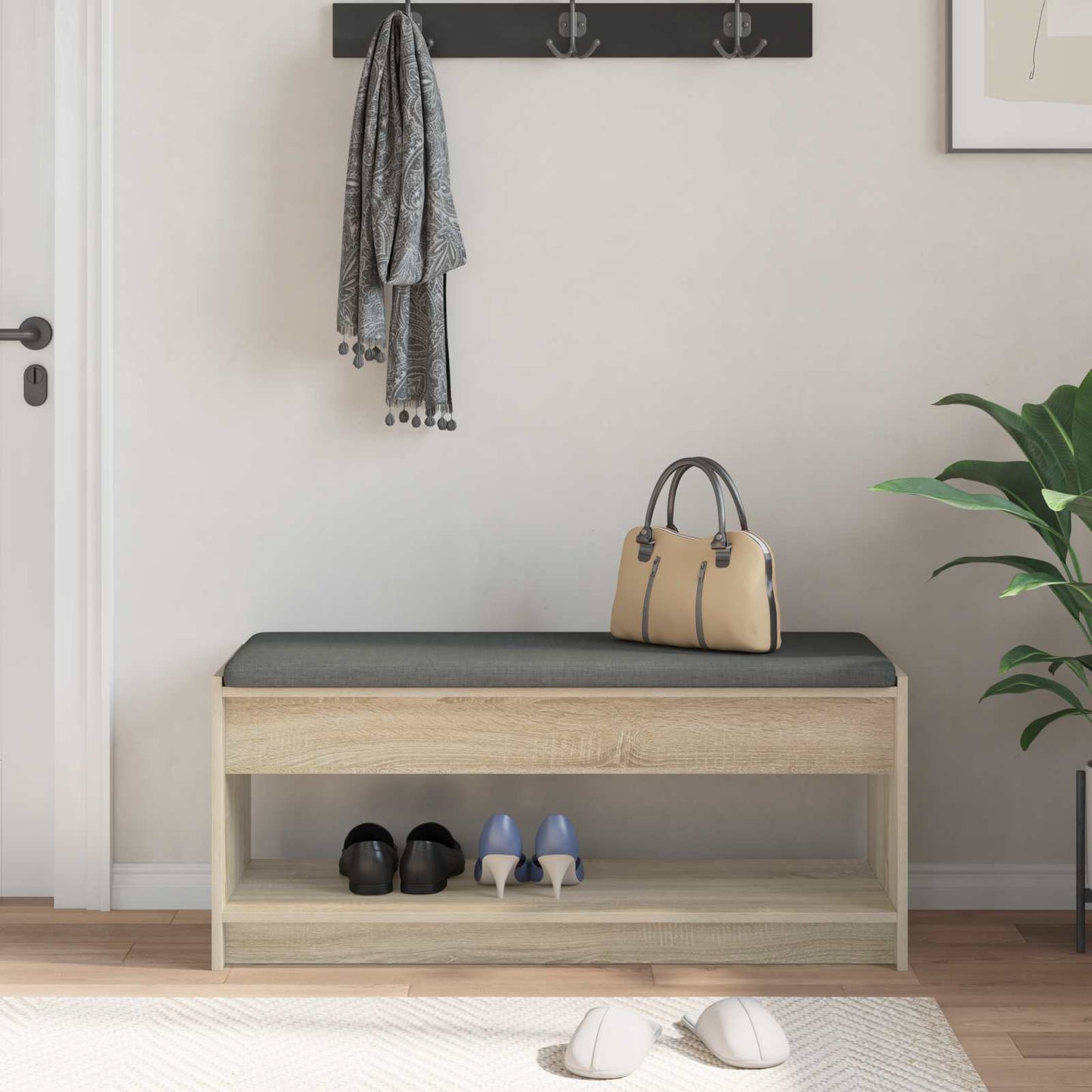 vidaXL Παγκάκι Χαλωρίου με μαξιλάρι Δρύς Sonoma 103 x 38 x 45 εκ