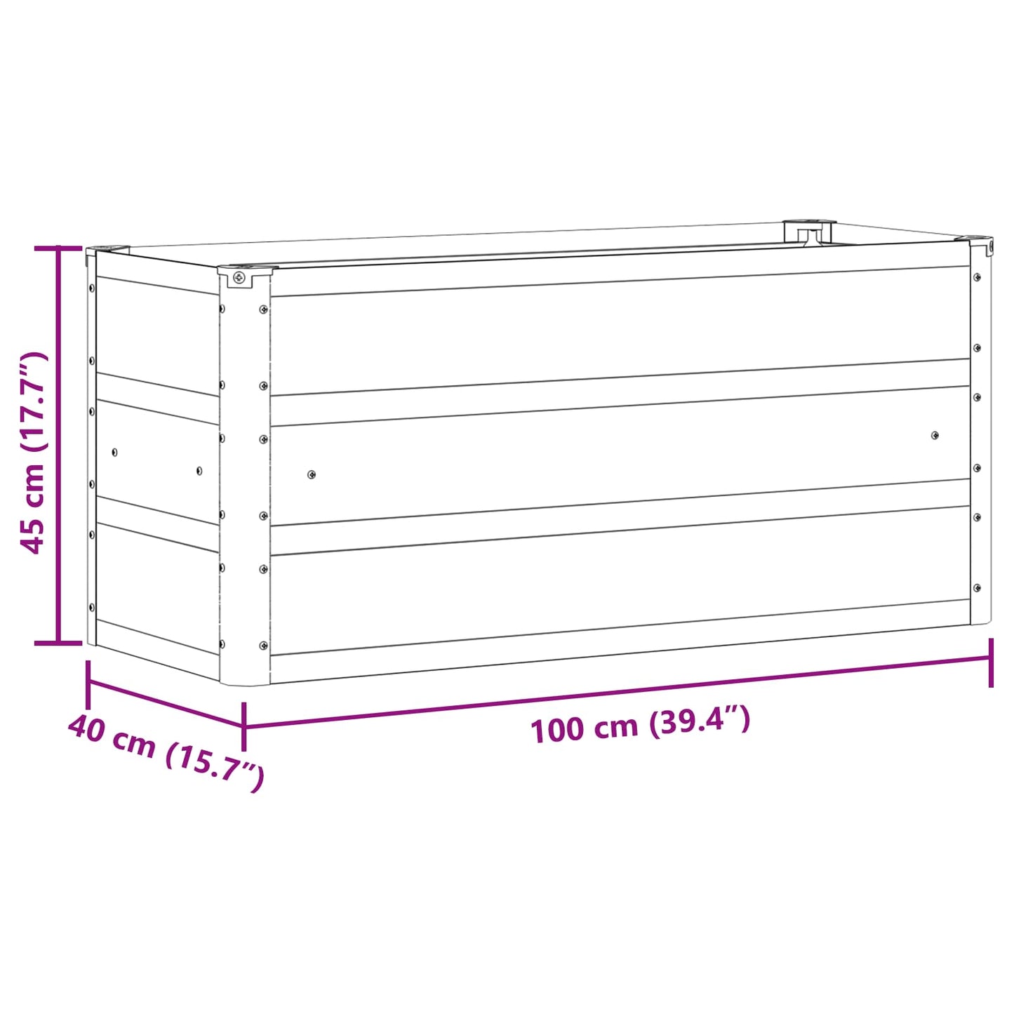 vidaXL Γλάστρα Ελεφαντόδοντο 100 x 40 x 45 cm Ατσάλι