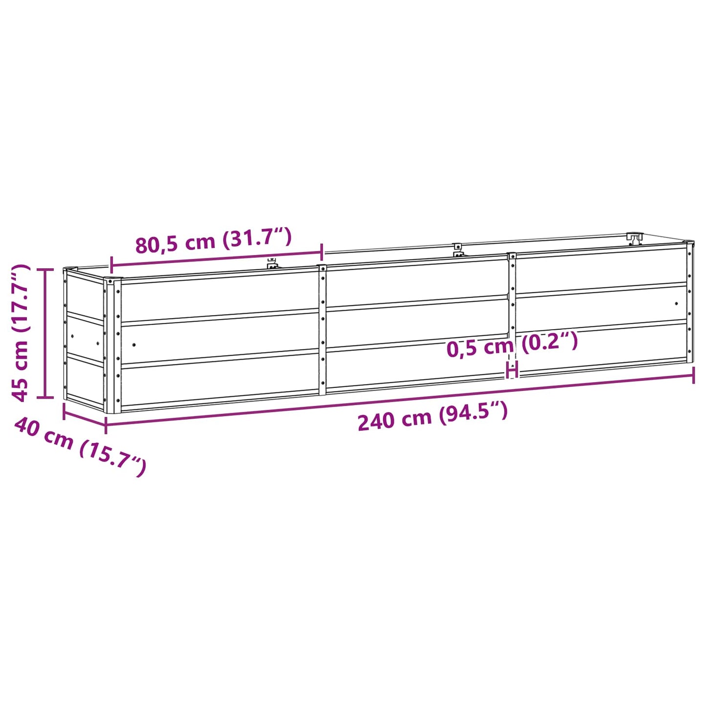 vidaXL Γλάστρα Ελεφαντόδοντο 240 x 40 x 45 cm Ατσάλι