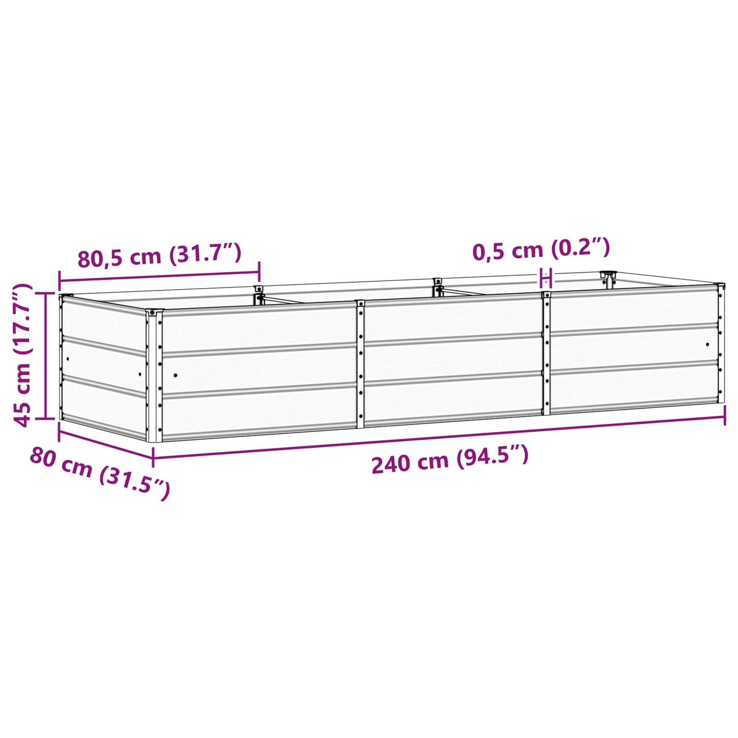 vidaXL Γλάστρα Ελεφαντόδοντο 240 x 80 x 45 cm Ατσάλι