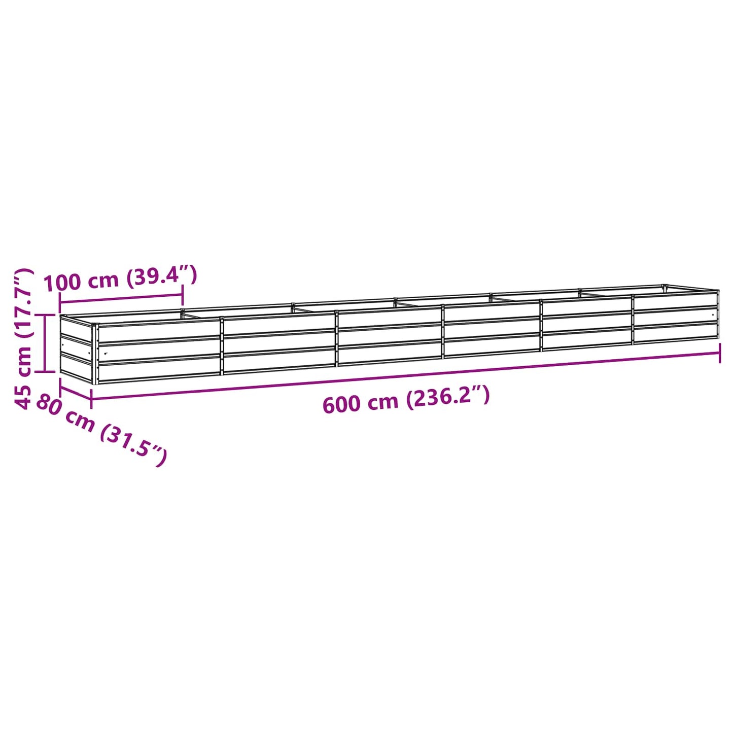 vidaXL Γλάστρα Ελεφαντόδοντο 600 x 80 x 45 cm Ατσάλι