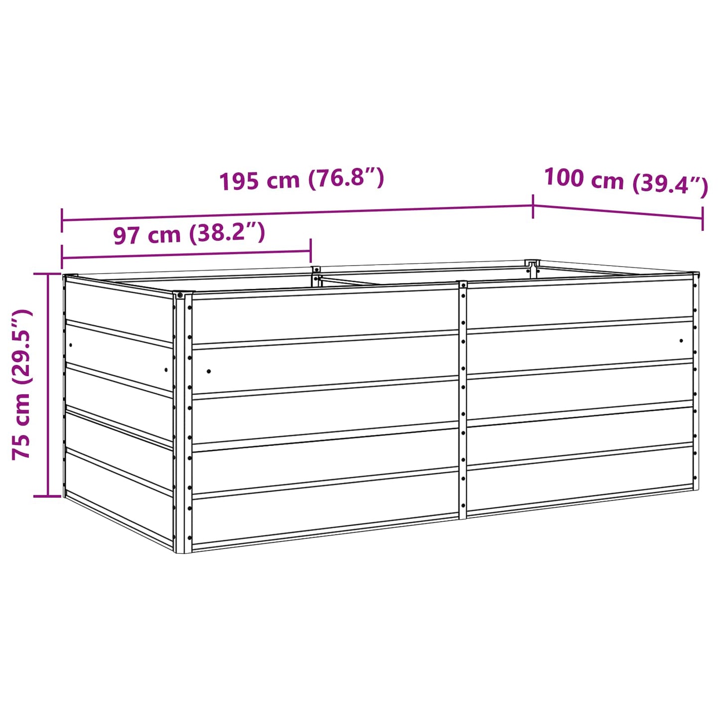 vidaXL Γλάστρα Ελεφαντόδοντο 195 x 100 x 75 εκ Επικαλυμμένος Χάλυβας