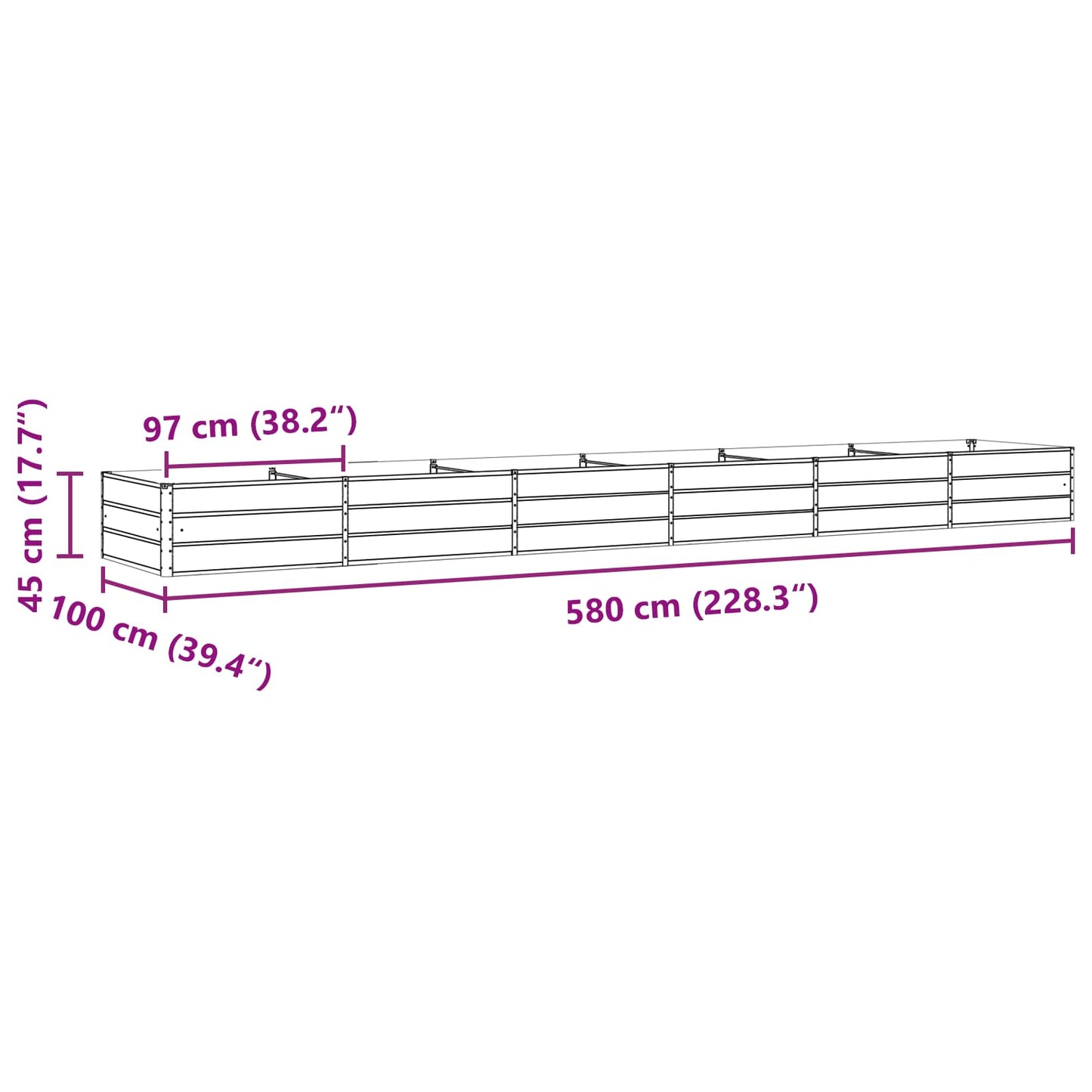 vidaXL Γλάστρα Ελεφαντόδοντο 195 x 100 x 45 εκ Επικαλυμμένος Χάλυβας