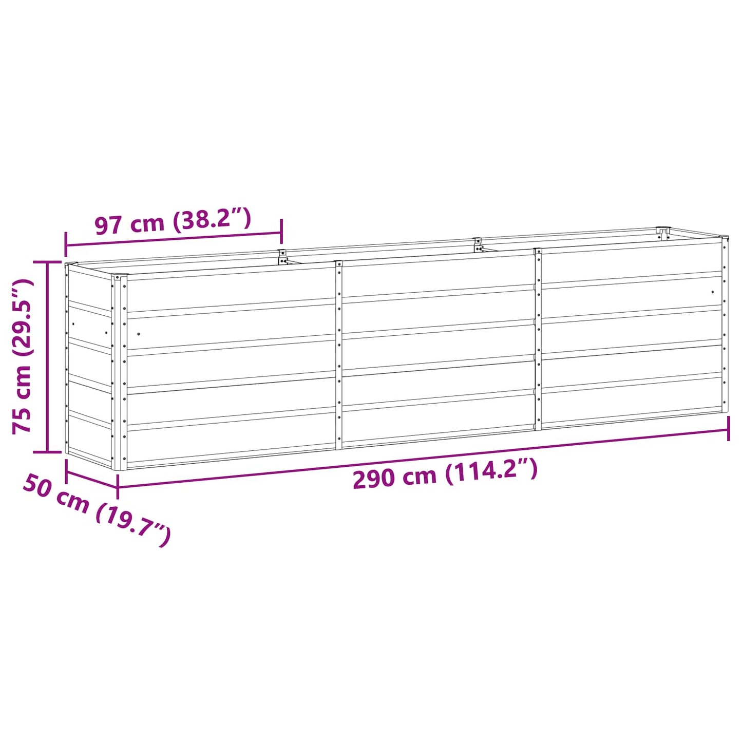 vidaXL Γλάστρα Ανοιχτό γκρι 290 x 50 x 75 εκ Επικαλυμμένος Χάλυβας