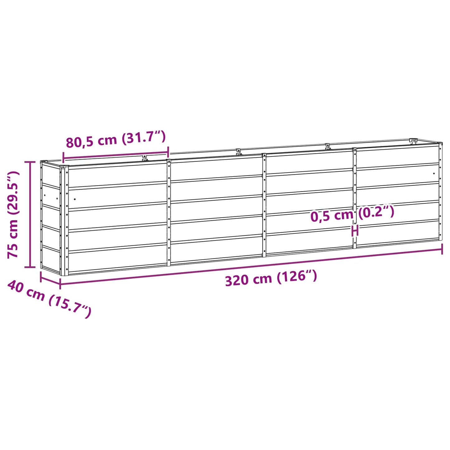 vidaXL Γλάστρα Ανθρακί 320 x 40 x 75 εκ. Ατσάλι