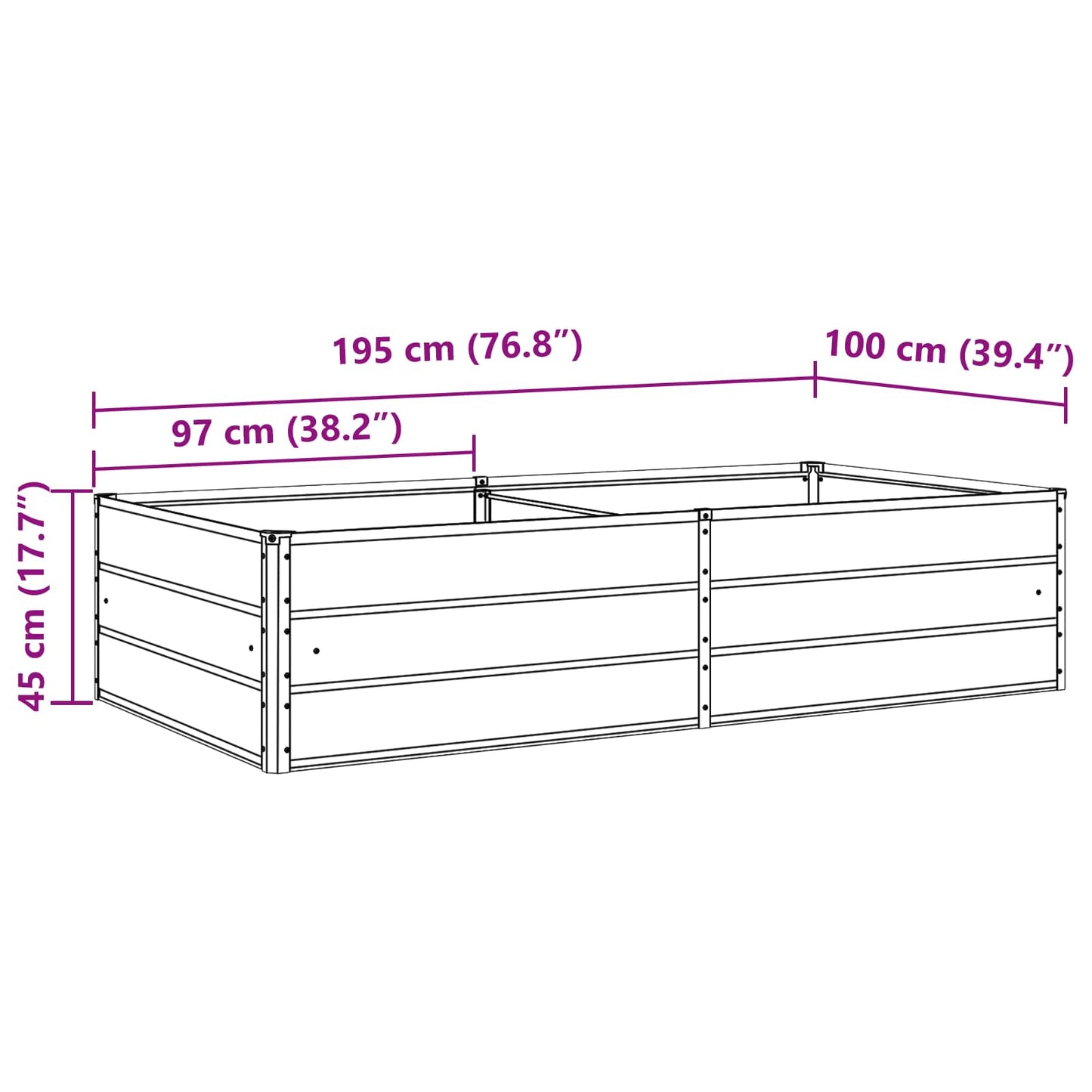 vidaXL Γλάστρα Ανθρακί 195 x 100 x 45 εκ Επικαλυμμένος Χάλυβας