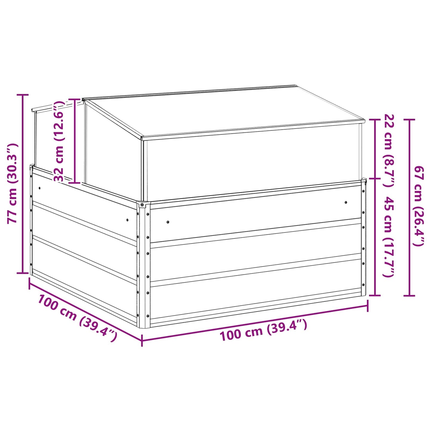 vidaXL Γλάστρα Ανθρακί 100 x 100 x 77 cm Επικαλυμμένος Χάλυβας