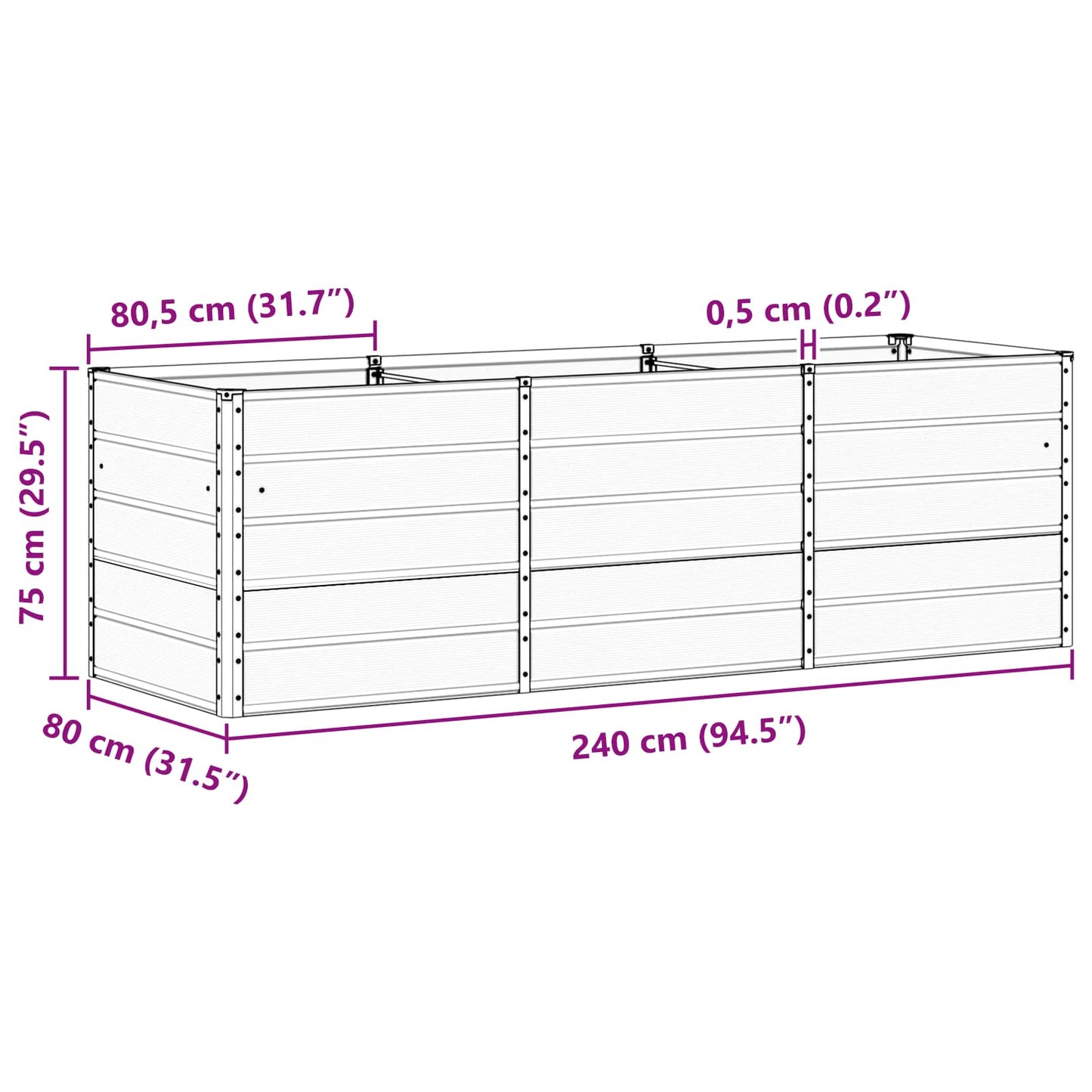 vidaXL Γλάστρα Πράσινο 240 x 80 x 75 εκ. Ατσάλι