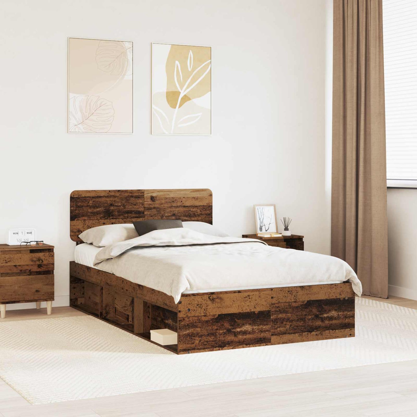 vidaXL Σκελετός Κρεβατιού Παλιό ξύλο 120 x 190 cm Στερεά ξυλεία πεύκου